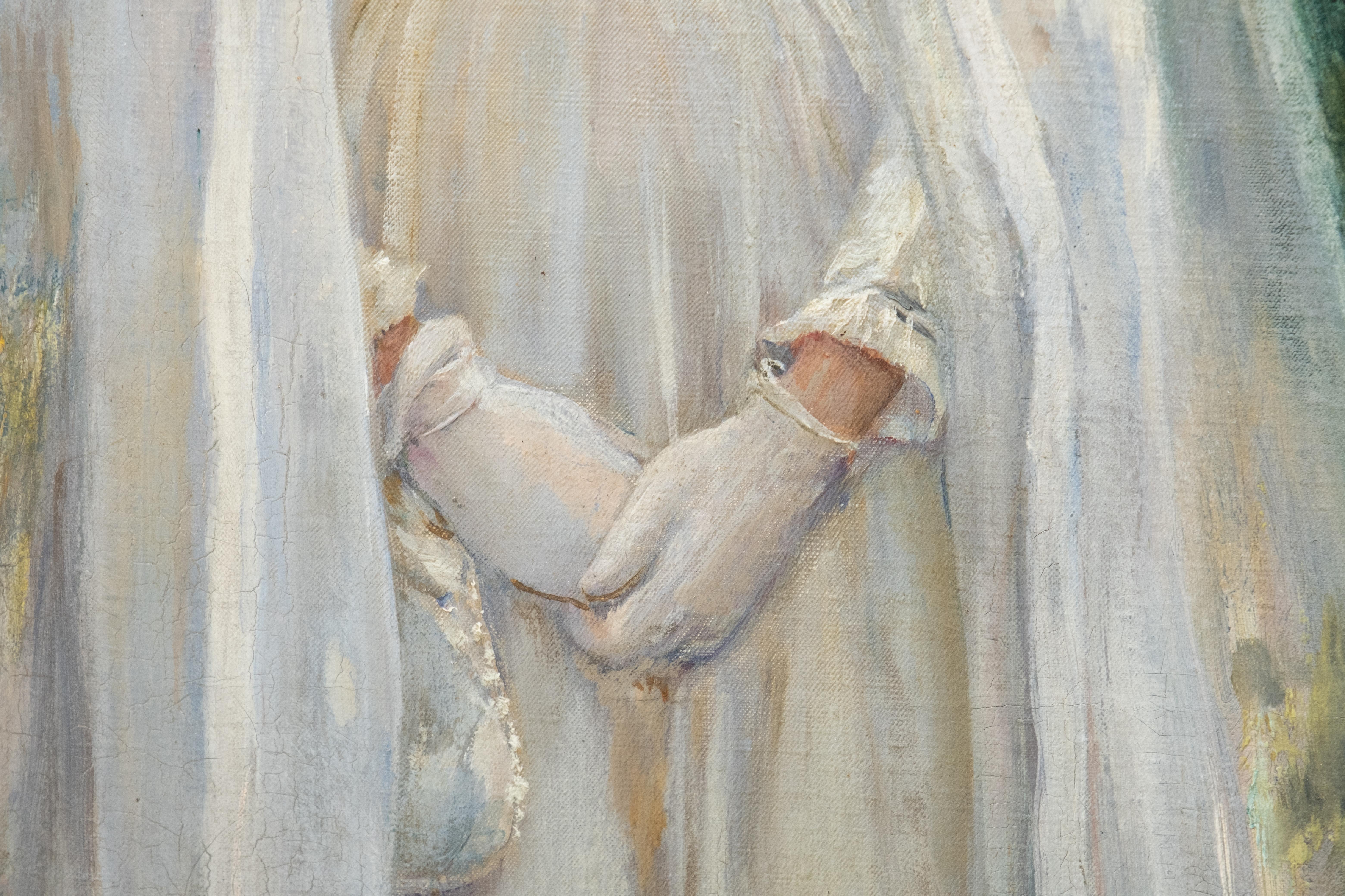Hand-Painted Signed Will Hicok Low, 'Young French Girl on her First Communion'. Oil on Canvas