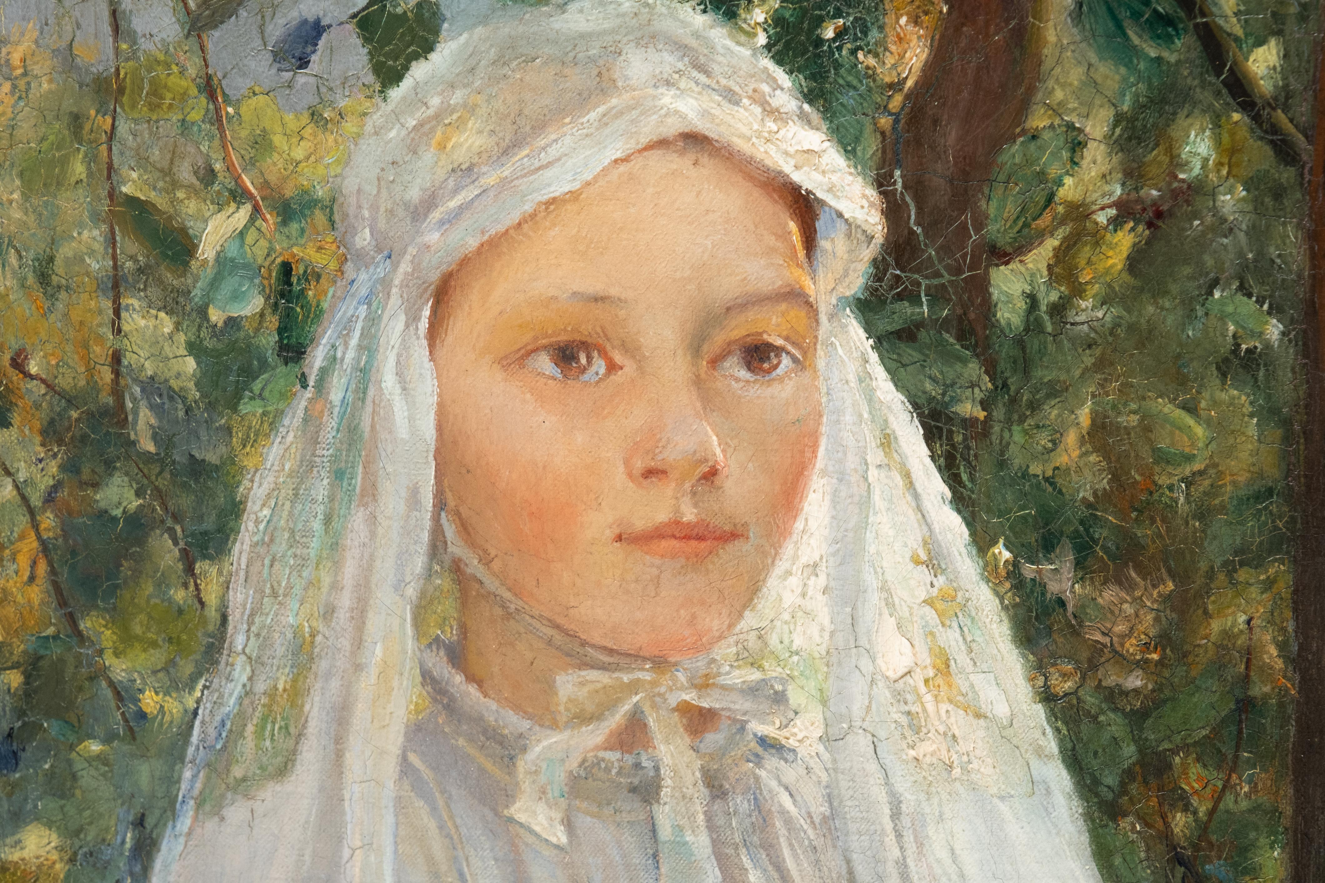 Signed Will Hicok Low, 'Young French Girl on her First Communion'. Oil on Canvas 1