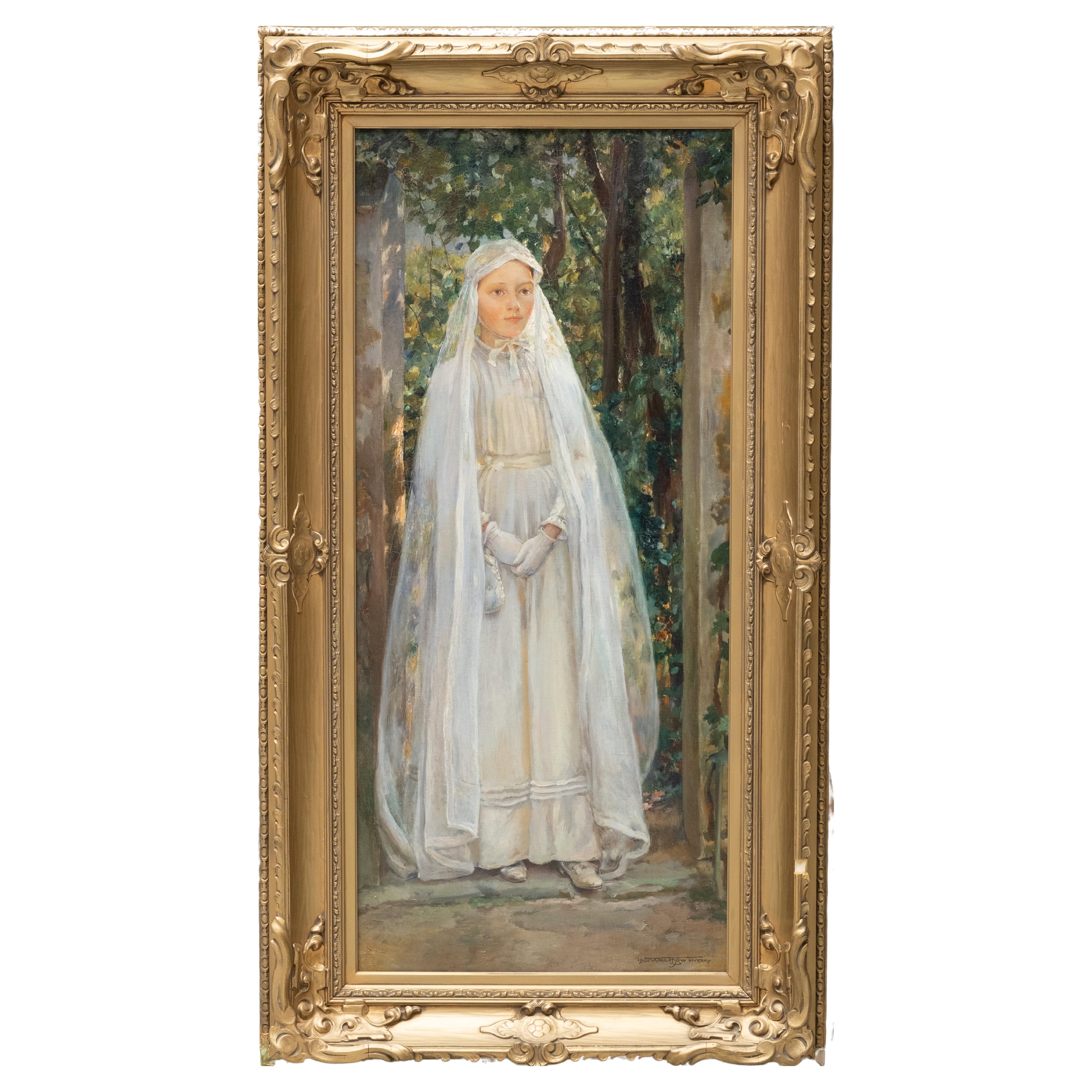 Signed Will Hicok Low, 'Young French Girl on her First Communion'. Oil on Canvas