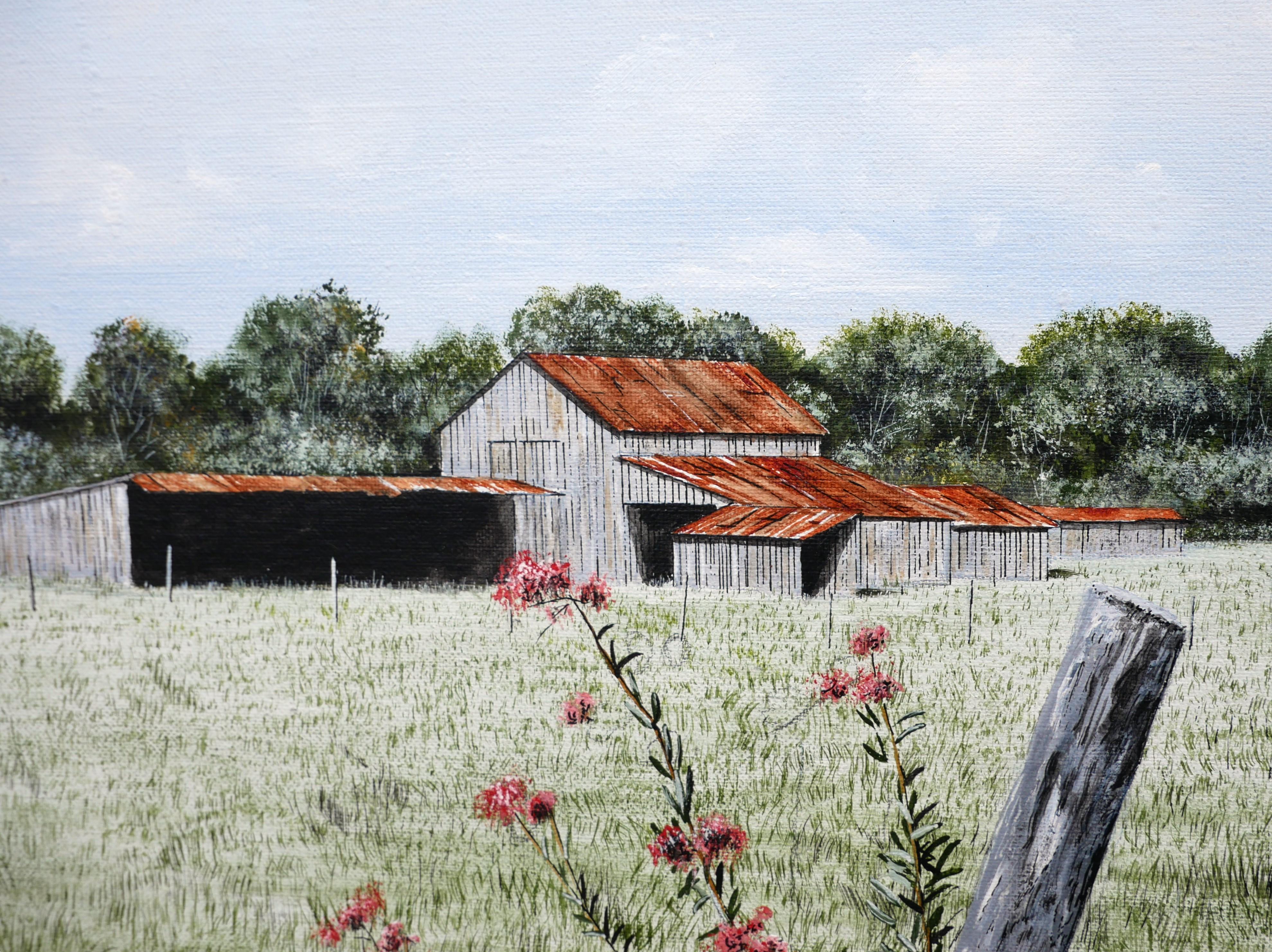 “Wild Roses” Hyper Realistic Rural Southern Landscape Painting of a Farm 2