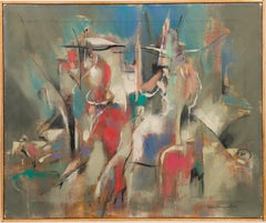 Peinture à l'huile expressionniste abstraite moderne du milieu du siècle dernier, signée