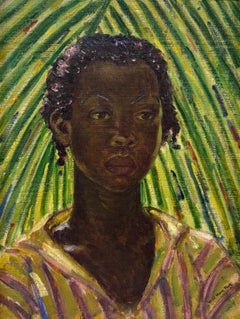 “Jamaican Girl by the Palm Tree, c. 1930” American Impressionist Portrait Lyme