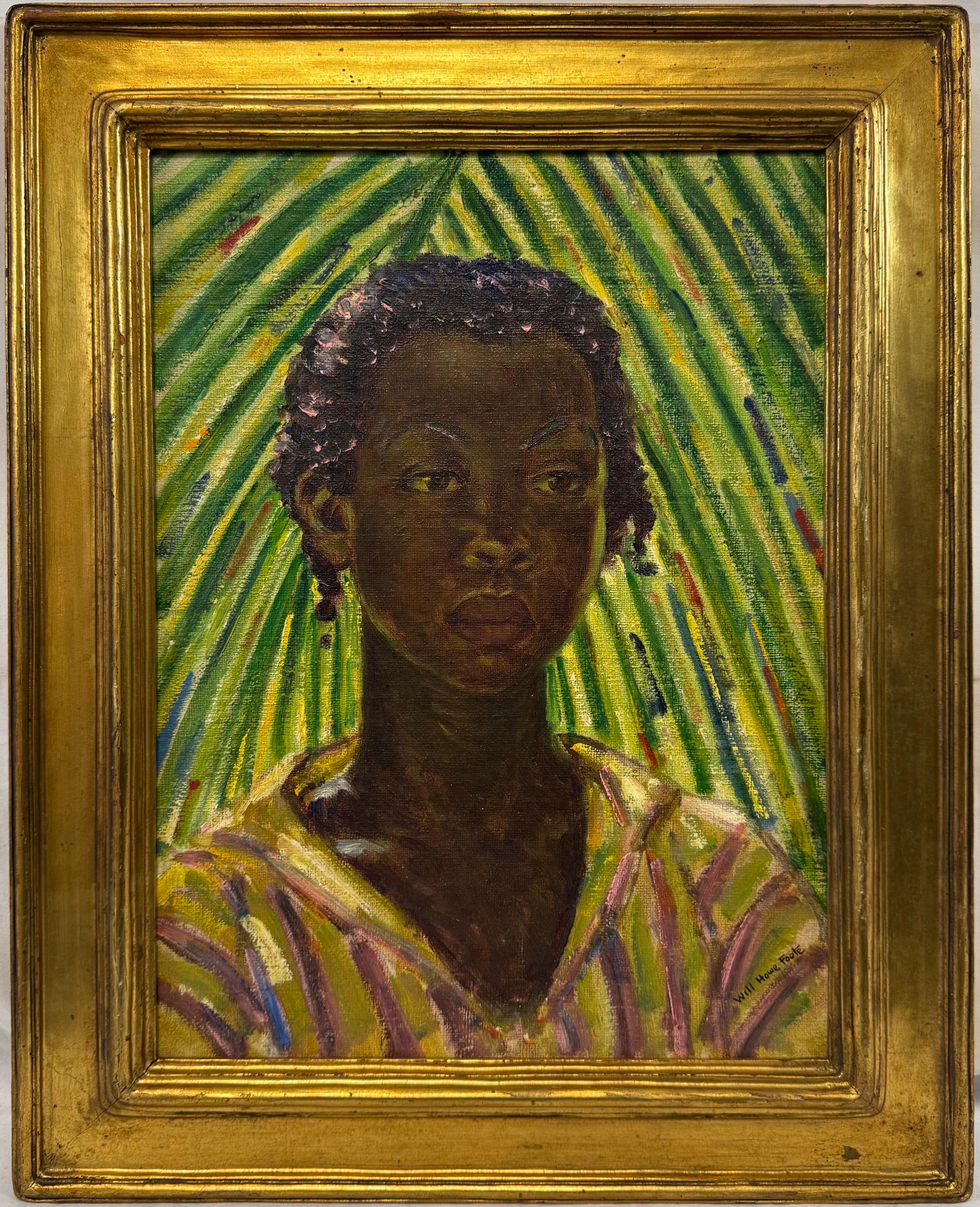 Portrait Painting Will Howe Foote - "Jamaican Girl by the Palm Tree, c. 1930" Portrait impressionniste américain Lyme