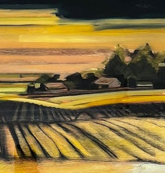 "Landscape #1", oil painting on cradled wood, resin finish, black wood frame