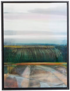 "Landscape #10", oil painting on cradled wood, resin finish, black wood frame