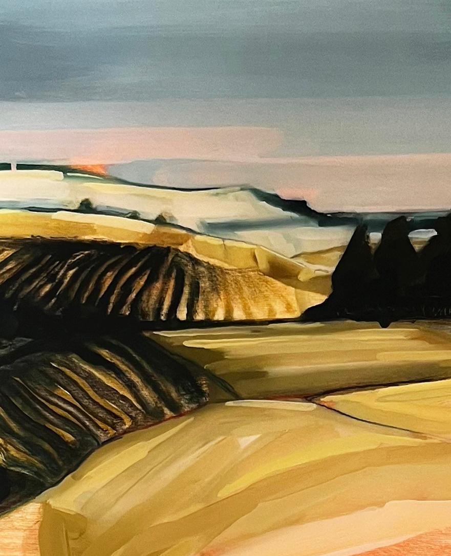 „Landscape #3“, Ölgemälde auf zerklüftetem Holz, Harzausführung, schwarzer Holzrahmen – Painting von Will Hudson