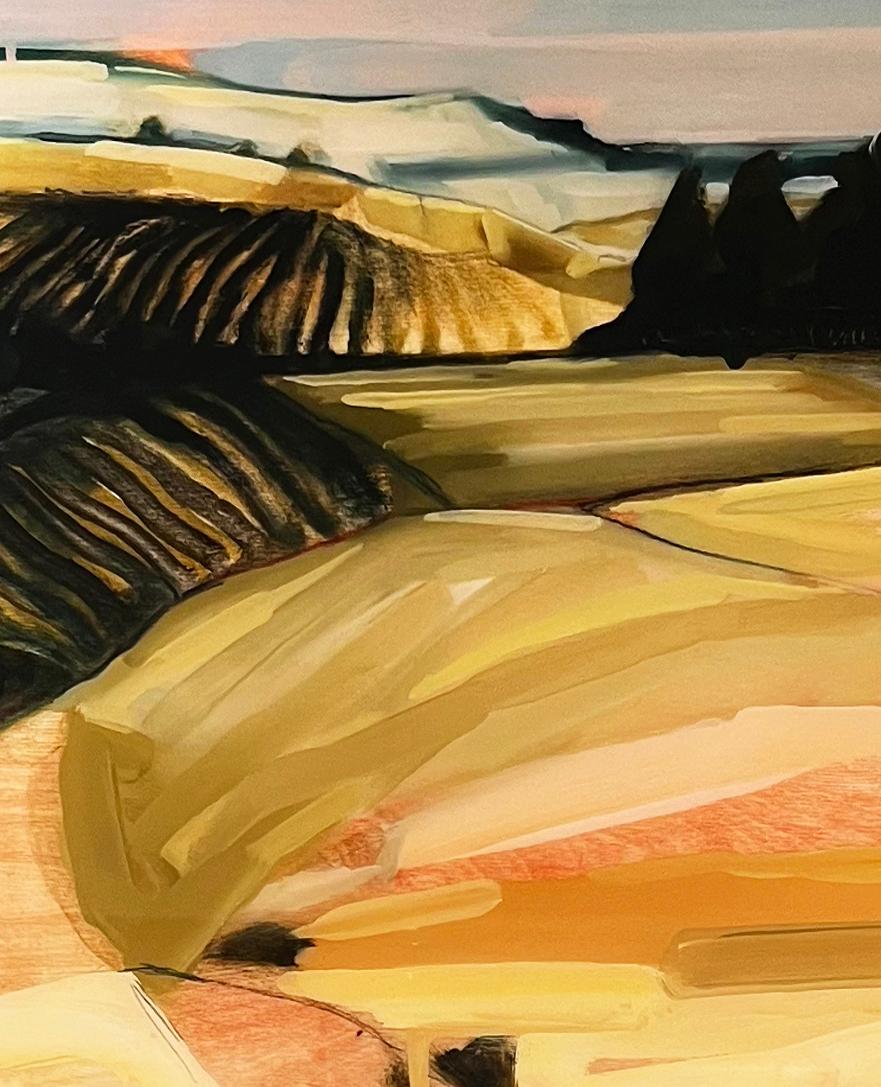 „Landscape #3“, Ölgemälde auf zerklüftetem Holz, Harzausführung, schwarzer Holzrahmen (Post-Impressionismus), Painting, von Will Hudson