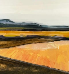 "Landscape #8", oil painting on cradled wood, resin finish, black wood frame