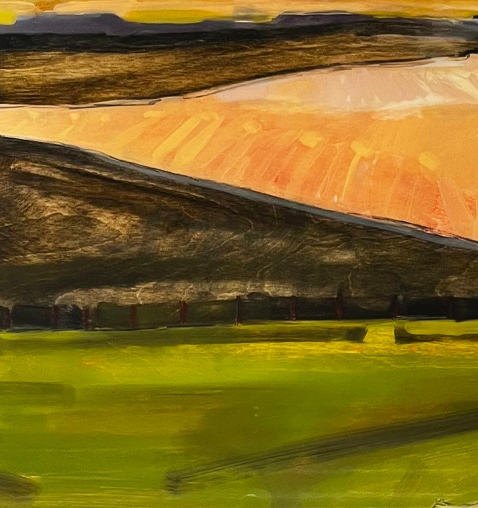 „Landscape #8“, Ölgemälde auf zerbrochenem Holz, Harzausführung, schwarzer Holzrahmen (Post-Impressionismus), Painting, von Will Hudson