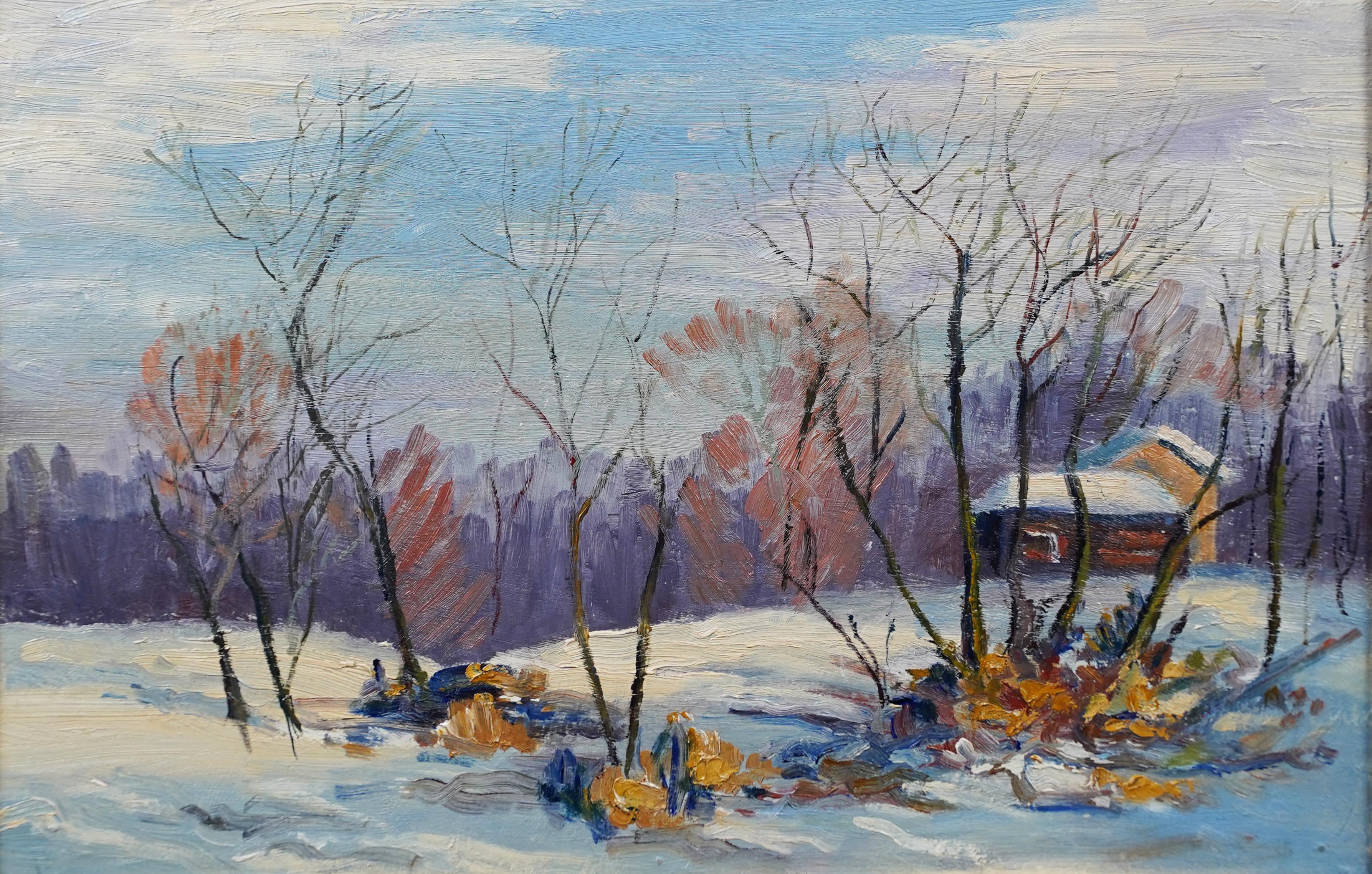 American School Impressionist Winter Landscape Framed Original Oil Painting For Sale 1