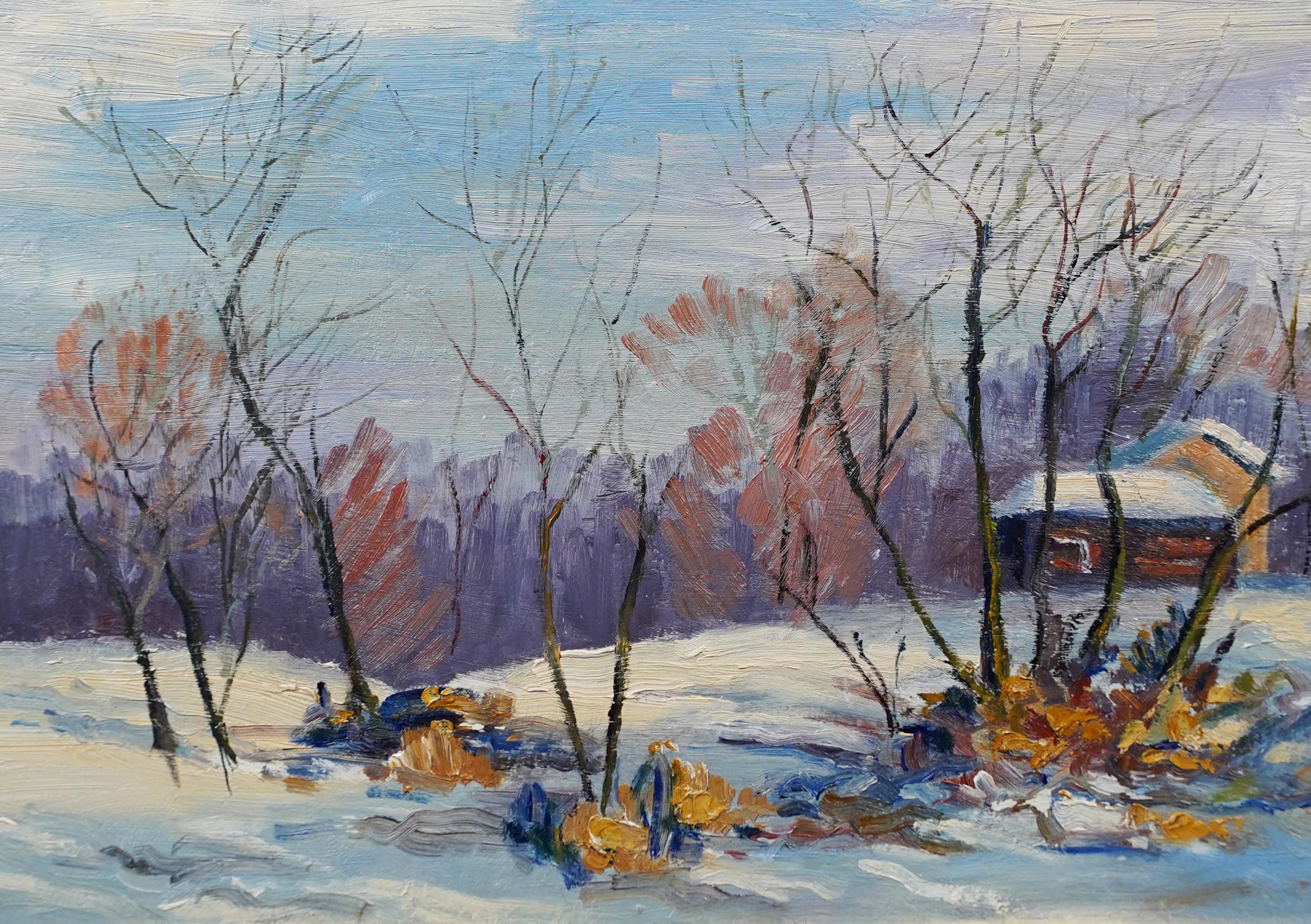 American School Impressionist Winter Landscape Framed Original Oil Painting For Sale 2