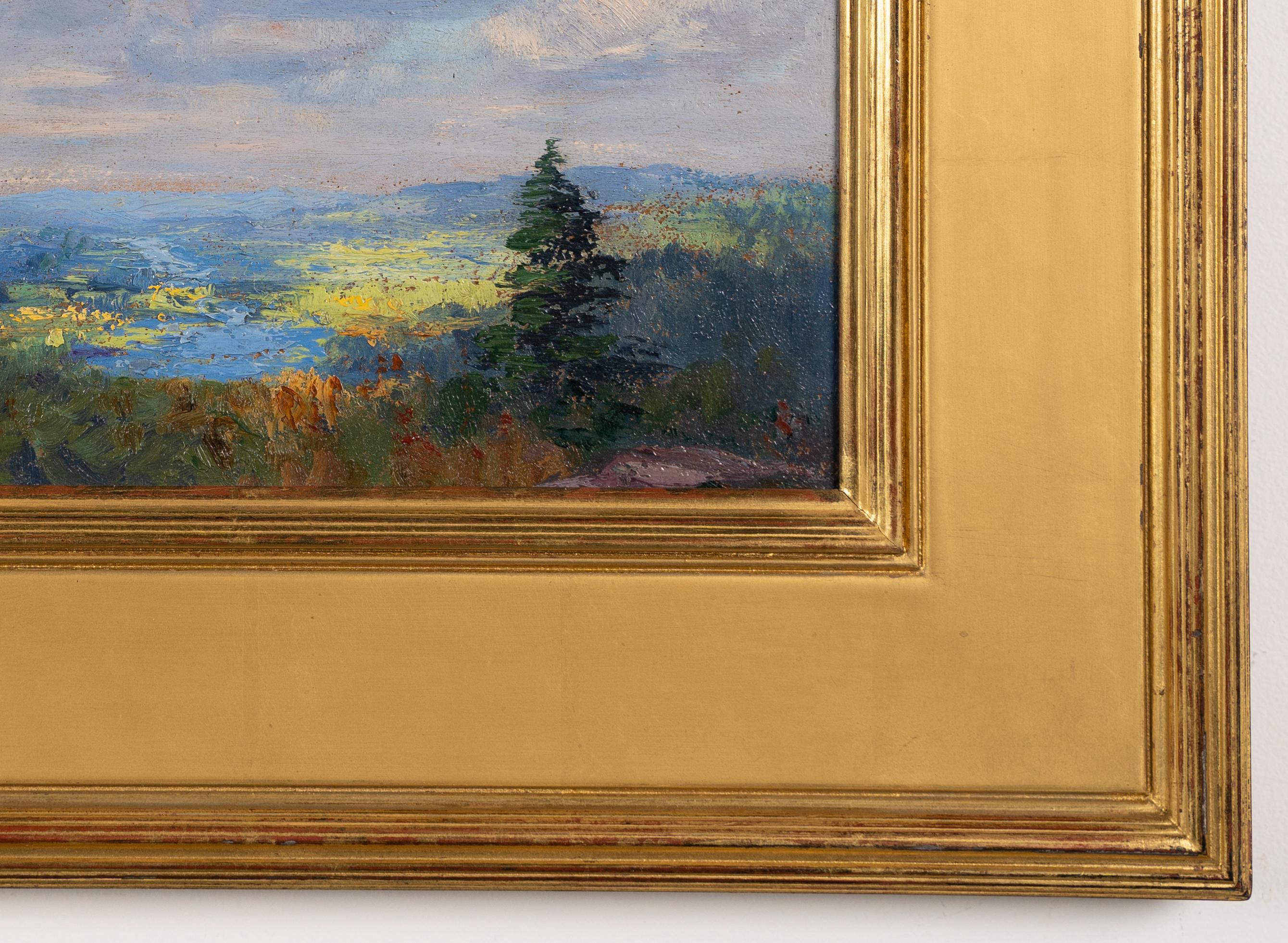 Antique American Impressionist  Fall Panoramic  Landscape Signed Oil Painting - Brown Landscape Painting by Will Hutchins