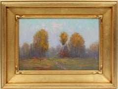 Antique American Impressionist  Fall Panoramic  Landscape Signed Oil Painting