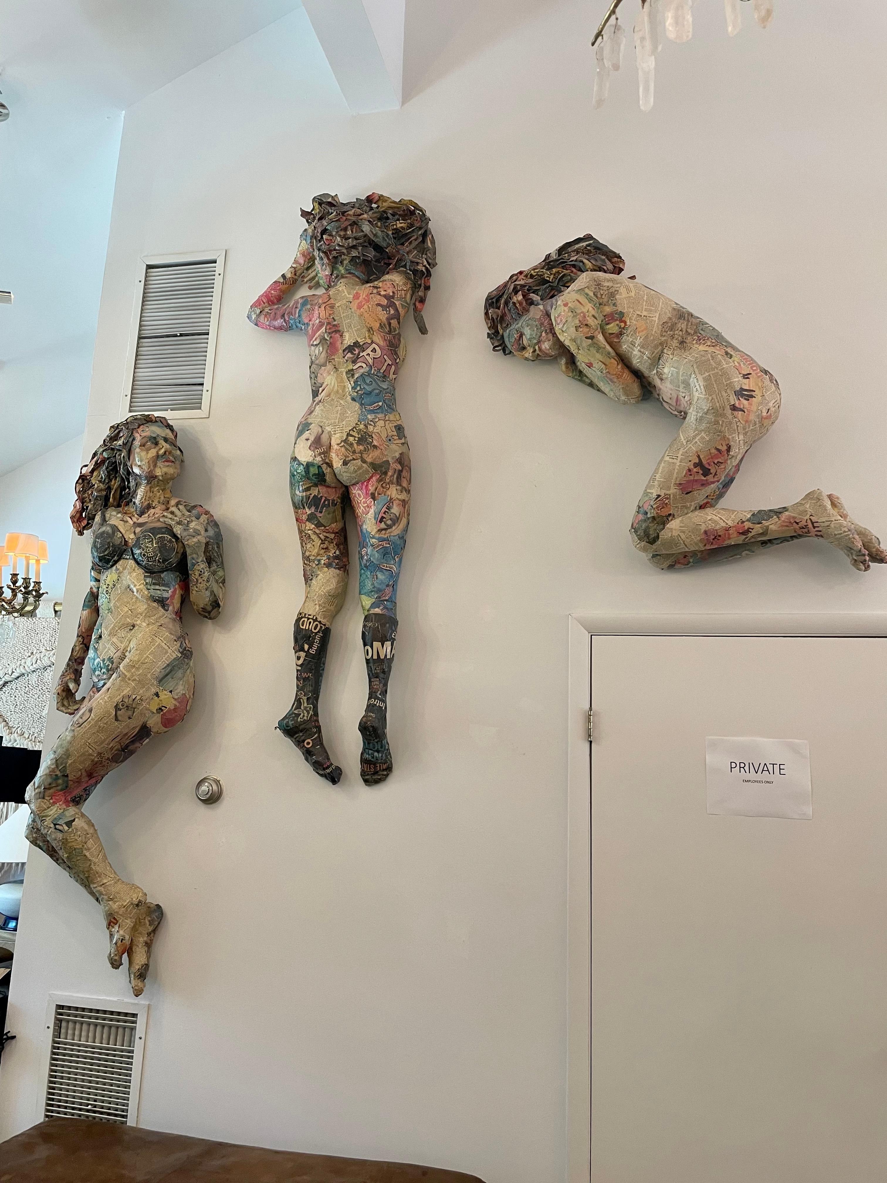 This renowned artist is highly exhibited and collected by major museums around the world. This amazingly well executed life sized models of women in repose are wall mounted. The clippings on each sculpture are very intentional and well placed. SEE