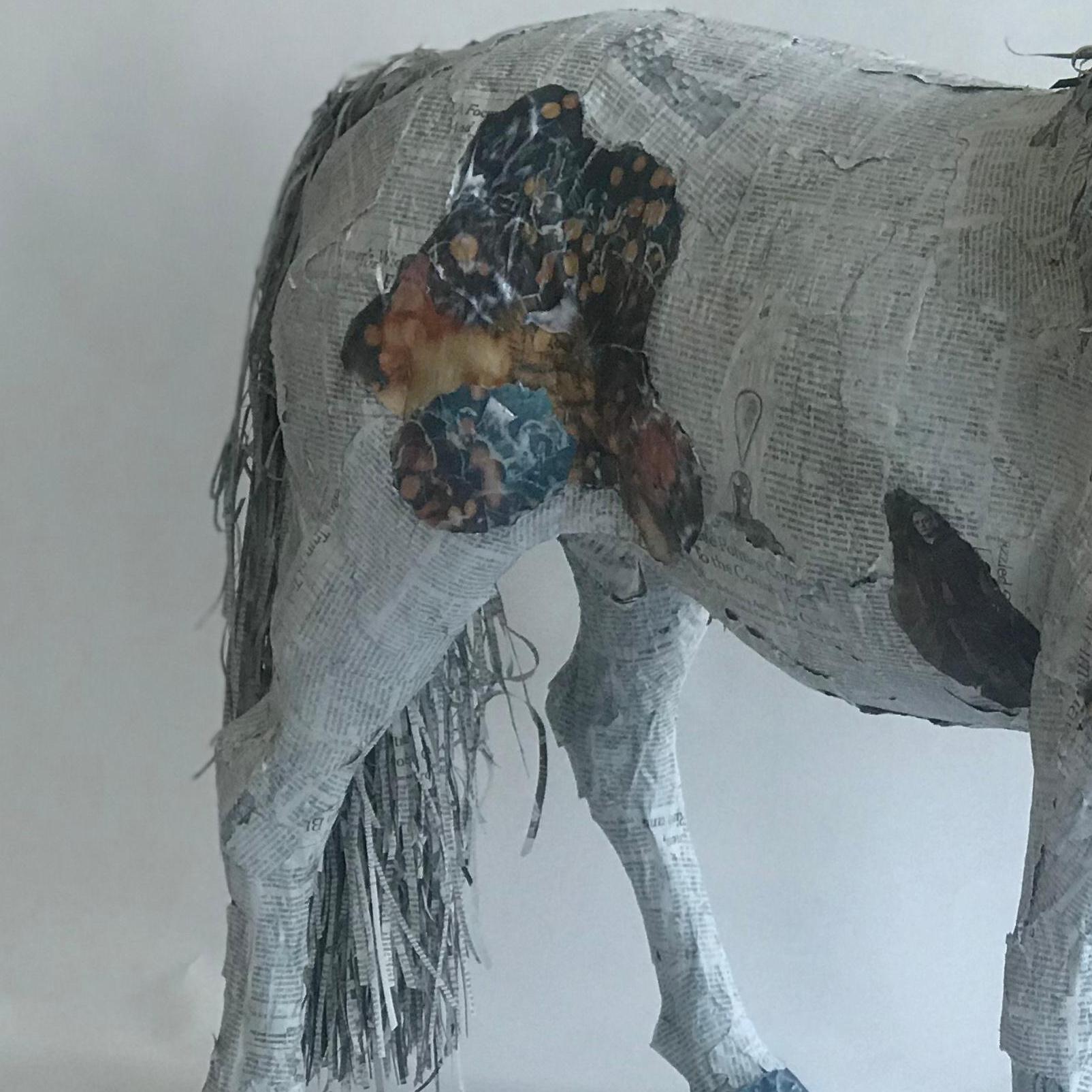 Will Kurtz uses newspaper to construct his sculptural homage to Einstein, the world's smallest horse. The shredded paper of his tail and mane flutter gently, filling the little horse with warmth and life. The use of newsprint cleverly refers back to