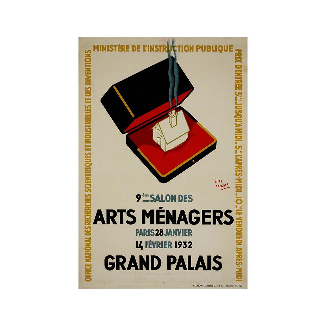 1932 original poster by Will Lacroix for the 9th Salon des Arts Ménagers  For Sale 3