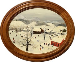 "School's Out: Let's Skate, Will Moses, Rural Folk Art, Snowy Winter Landscape