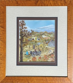 "Turkey Trot, " Will Moses, Rural Folk Art, Autumn Landscape with Pumpkins, Fall