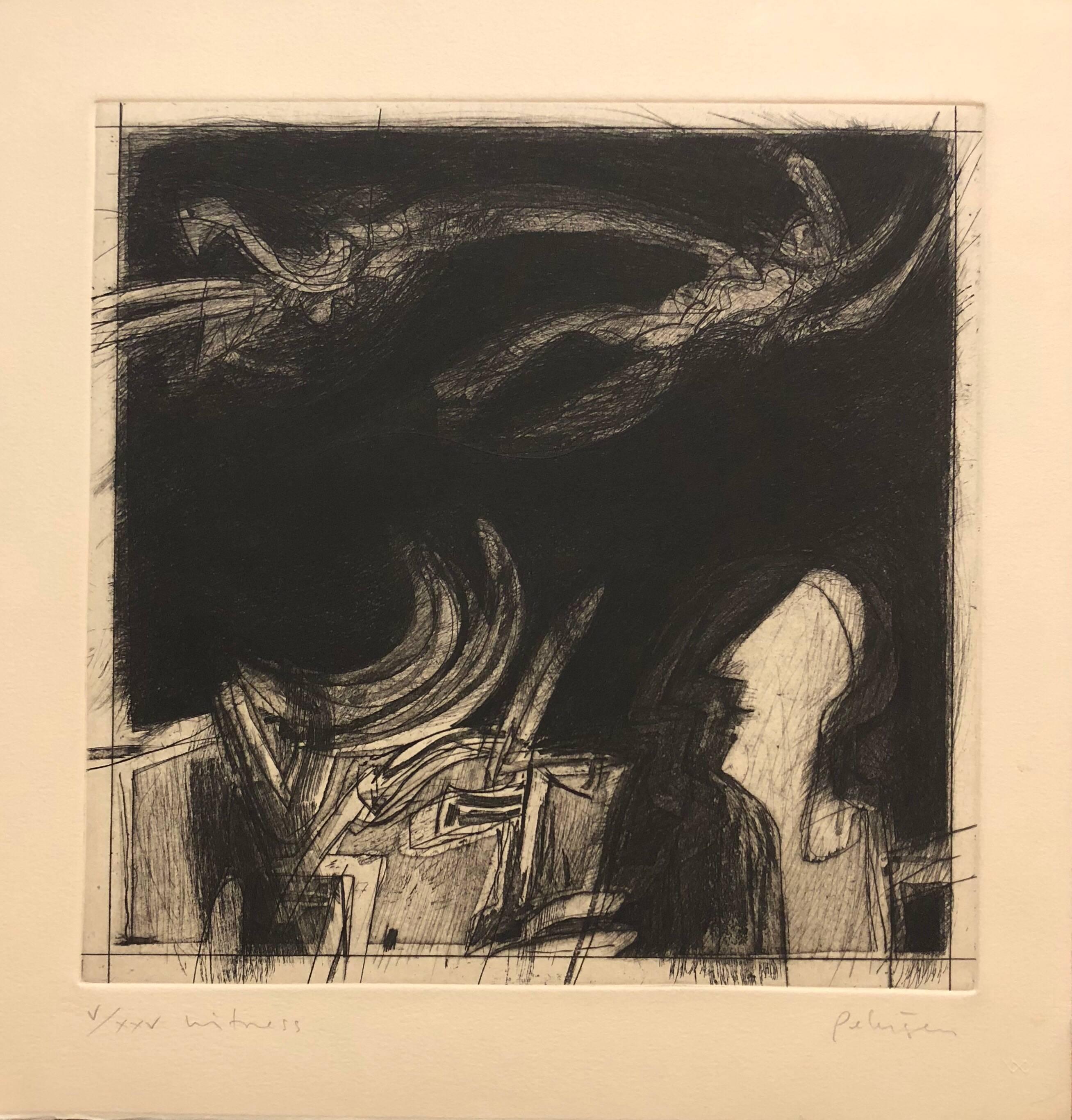 Abstract Print de Will Petersen - Beat Artist "Testigo" Litografía Aguafuerte Lakeside Studio Chicago