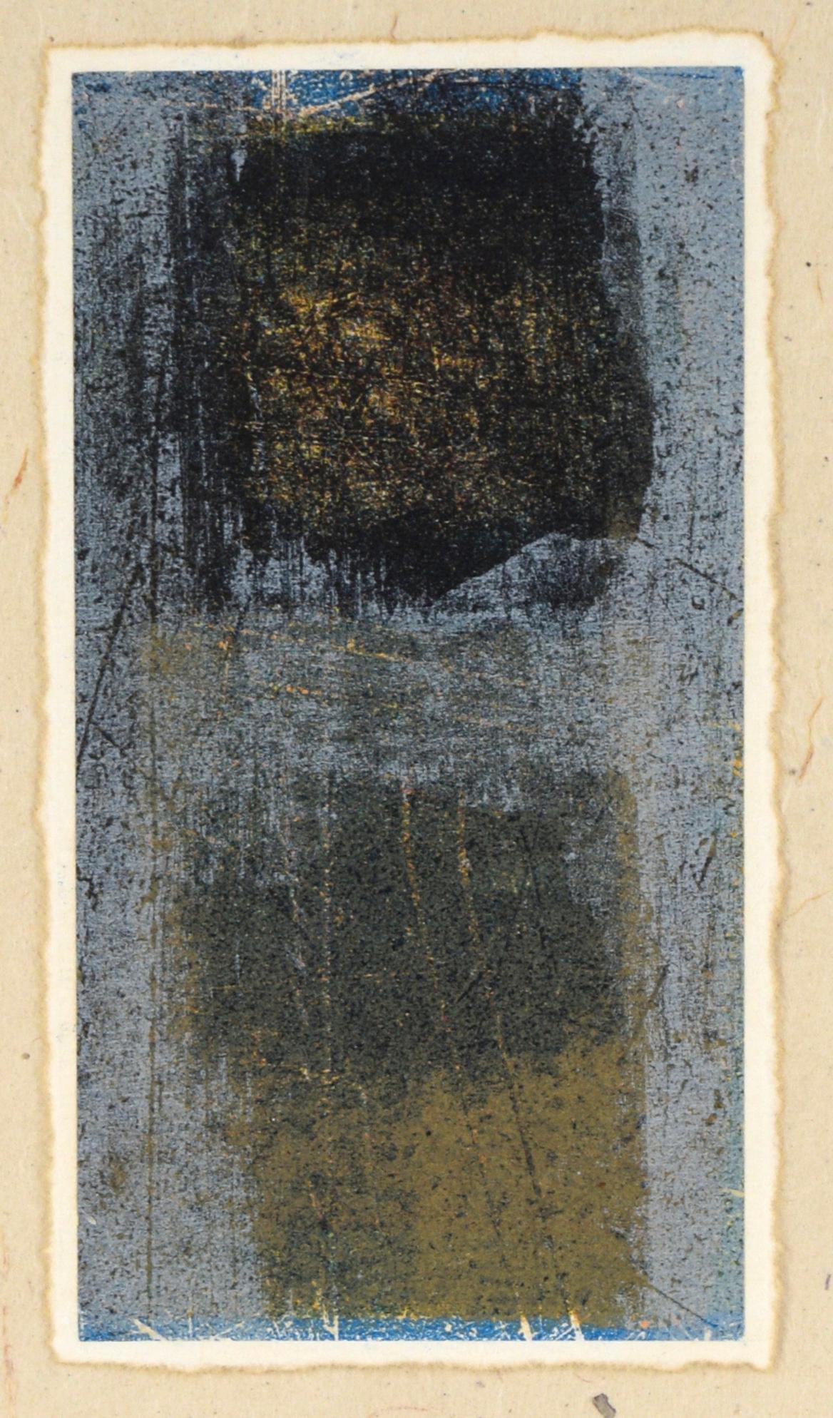 Abstrakte Farbfeldlithographie in Blassblau und Brown – Print von Will Peterson