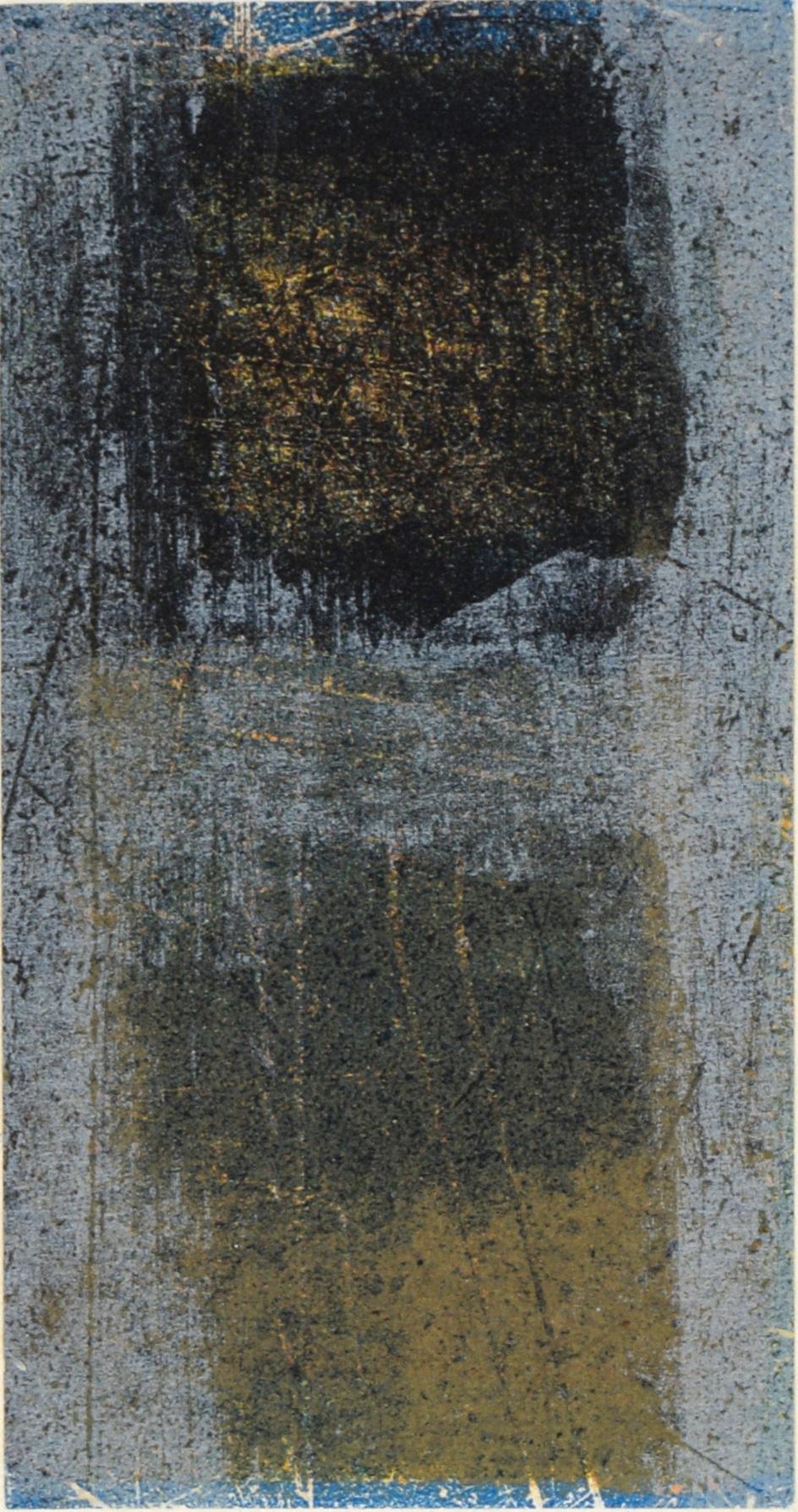 Abstrakte Farbfeldlithographie in Blassblau und Brown (Postmoderne), Print, von Will Peterson