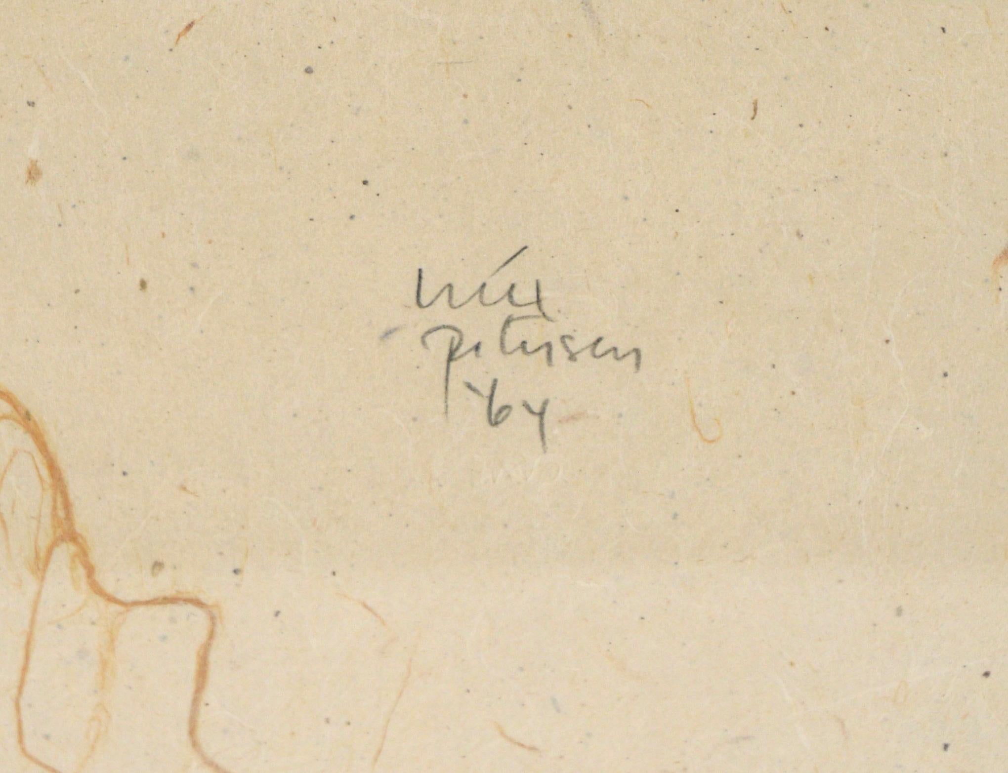 Abstrakte Farbfeldlithographie in Blassblau und Brown (Weiß), Abstract Print, von Will Peterson