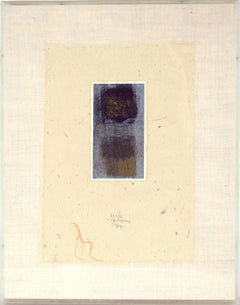 Litografia astratta in campo cromatico in blu pallido e marrone
