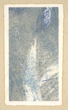 Delicate Abstract Lithograph in Pale Blues and Greys