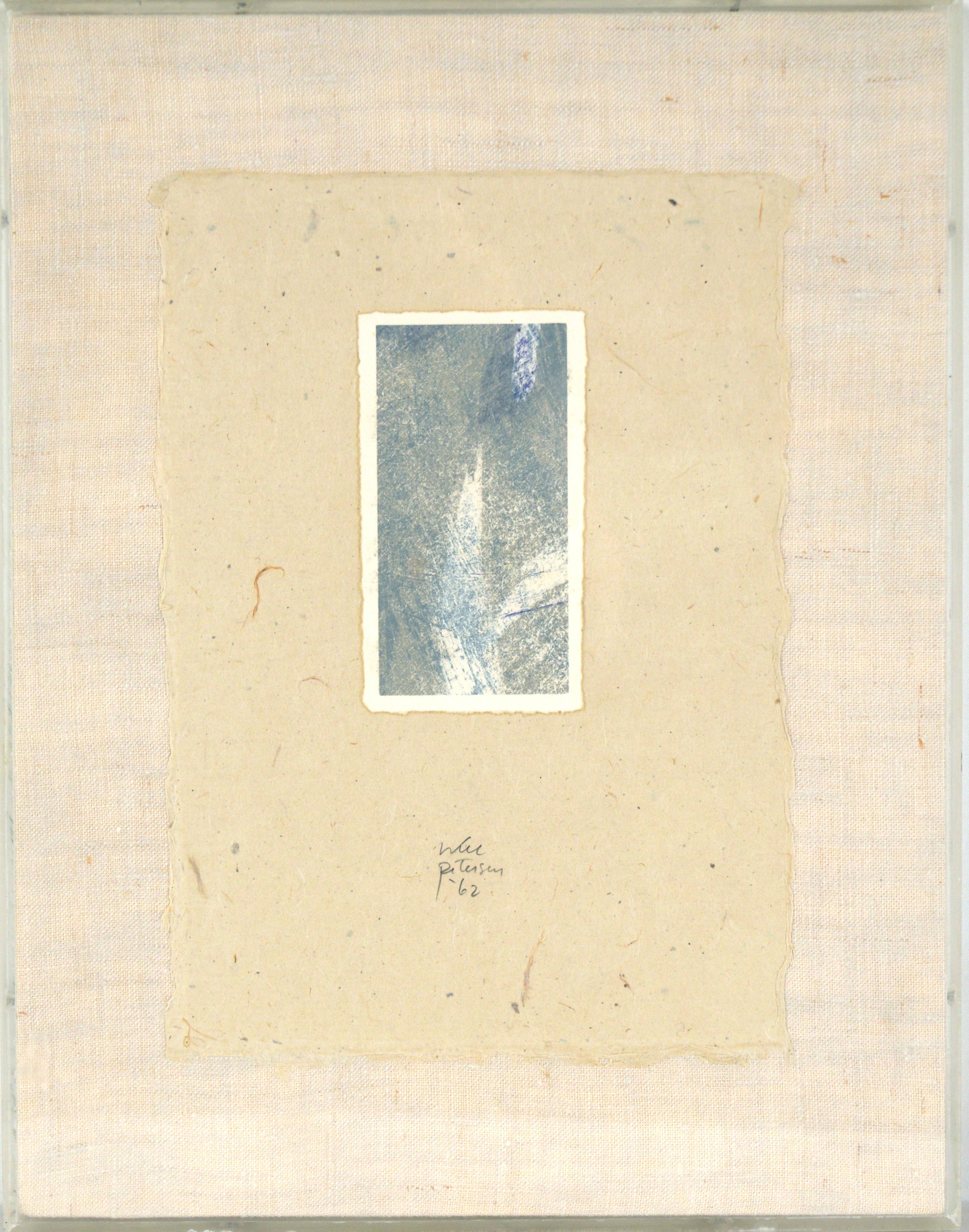 Abstract Print di Will Peterson - Delicata litografia astratta in blu e grigio pallido