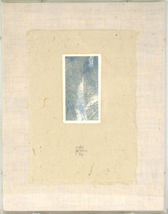 Delicada litografía abstracta en azules y grises pálidos