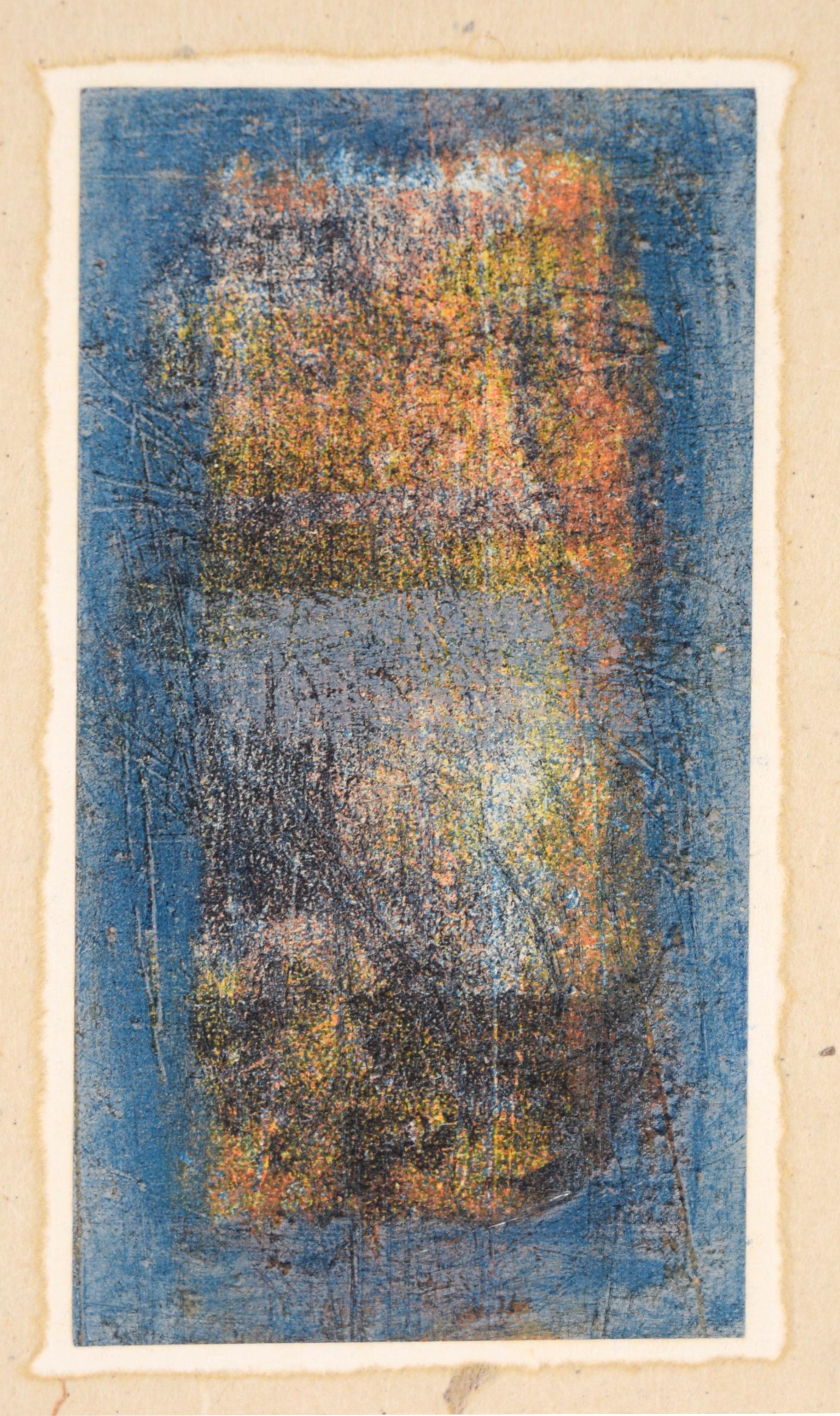 Delicata litografia astratta con blu e arancione - Print di Will Peterson