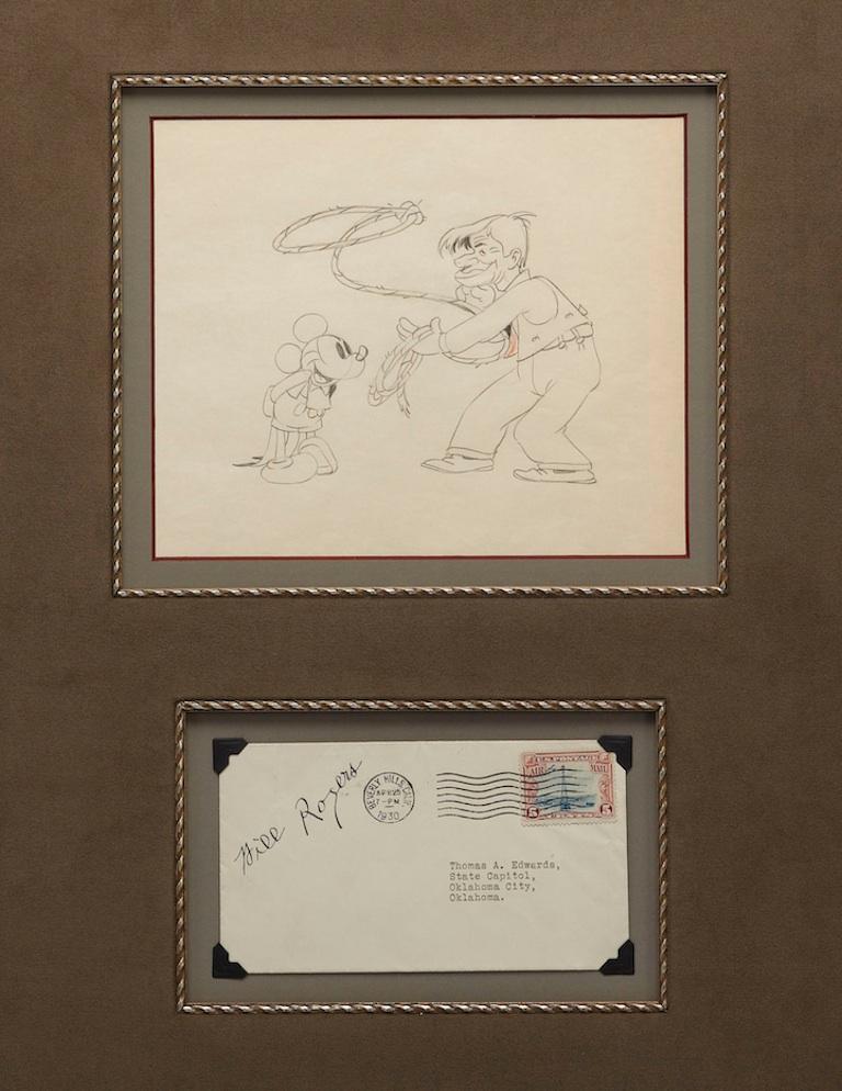 Autographe de Will Rogers et dessin d'animation original de Walt Disney, 1930 Bon état - En vente à Colorado Springs, CO