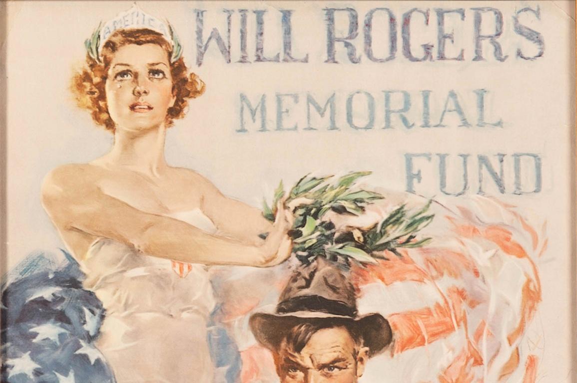 Presented is a vintage poster for the Will Rogers Memorial fund. The poster was designed by famed poster artist Howard Chandler Christy. The poster, an original color lithograph, was published by Tooker-Moore Litho Co., New York. The poster was
