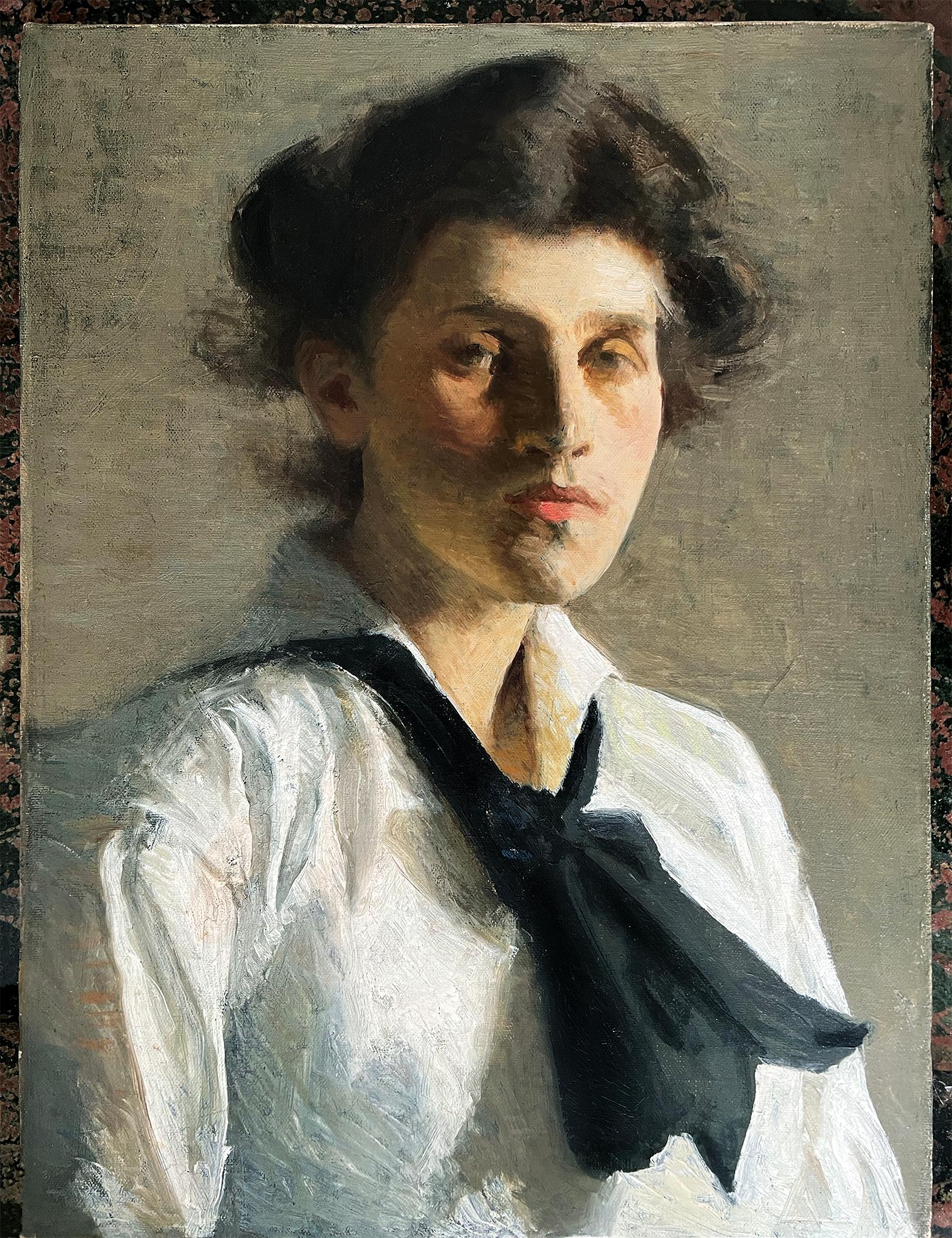 Porträt einer jungen Frau, amerikanischer Impressionist  – Painting von Will Rowland Davis