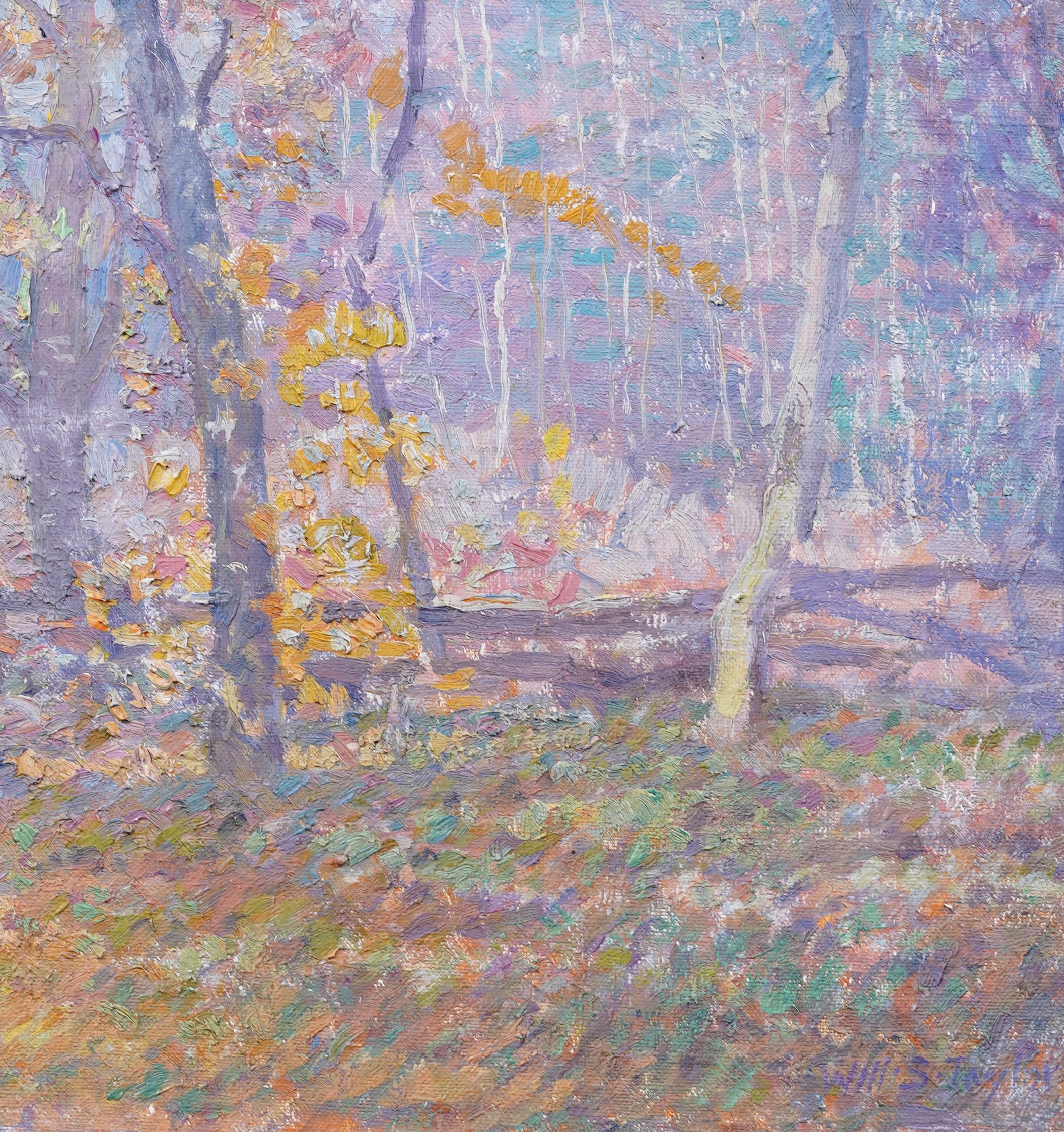 Antique American New England Fall Impressionist Framed Signed Oil Painting For Sale 2