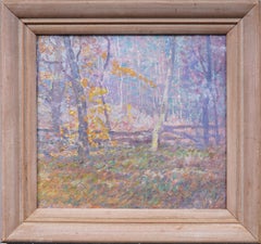 Pittura ad olio antica del New England Autunno Impressionista incorniciata e firmata