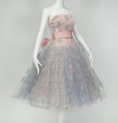 Will Steinman New Look Vestido de bailarina con lazo en la espalda rosa azul sin tirantes - XS, Años 50