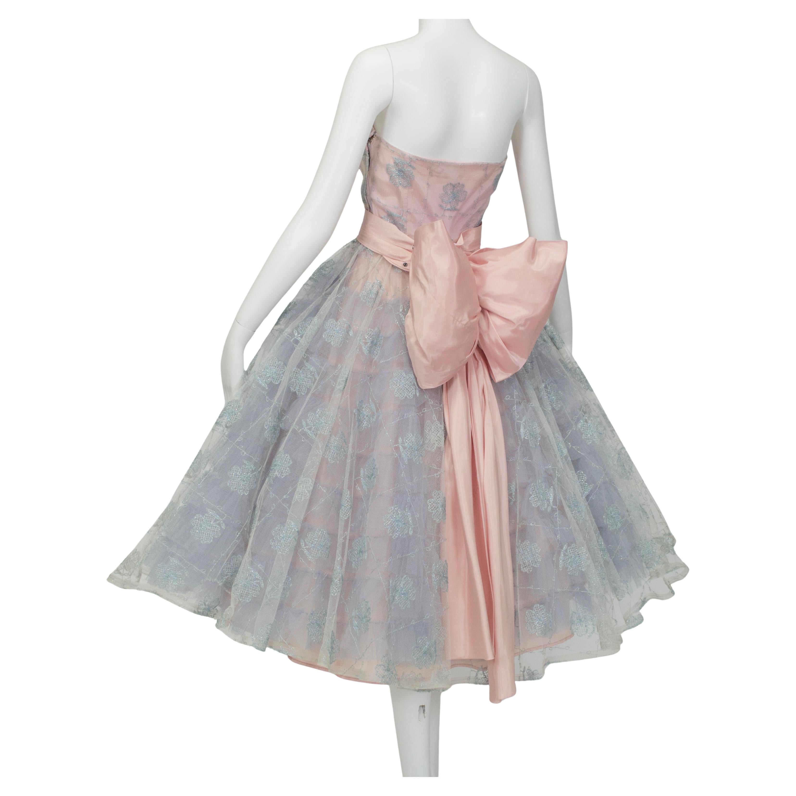 Will Steinman New Look Pink Blue Strapless Back Bow Ballerina Dress - XS, 1950s
