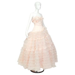 Will Steinman Pink Strapless Asymmetrical Lace Wedding Ball Gown - Small, 1950s