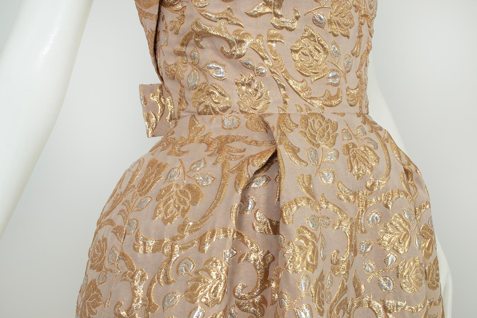 Will Steinman Strapless Gold Metallic Brocade Ball Gown w Rear Bow – XS, 1950s 3