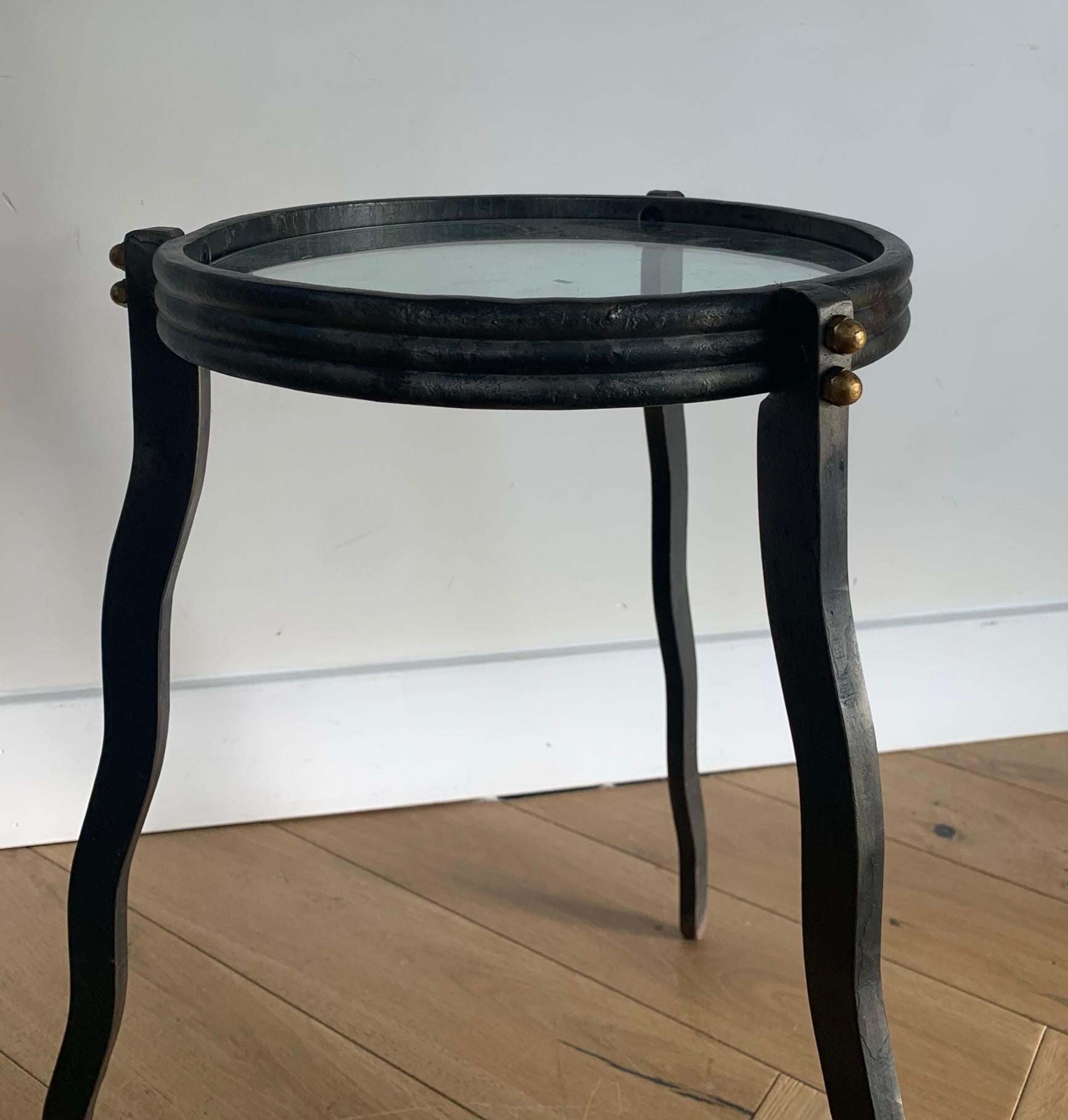 Will Stone Steel and Glass Squiggle Side Table, Signed, circa 1980 5
