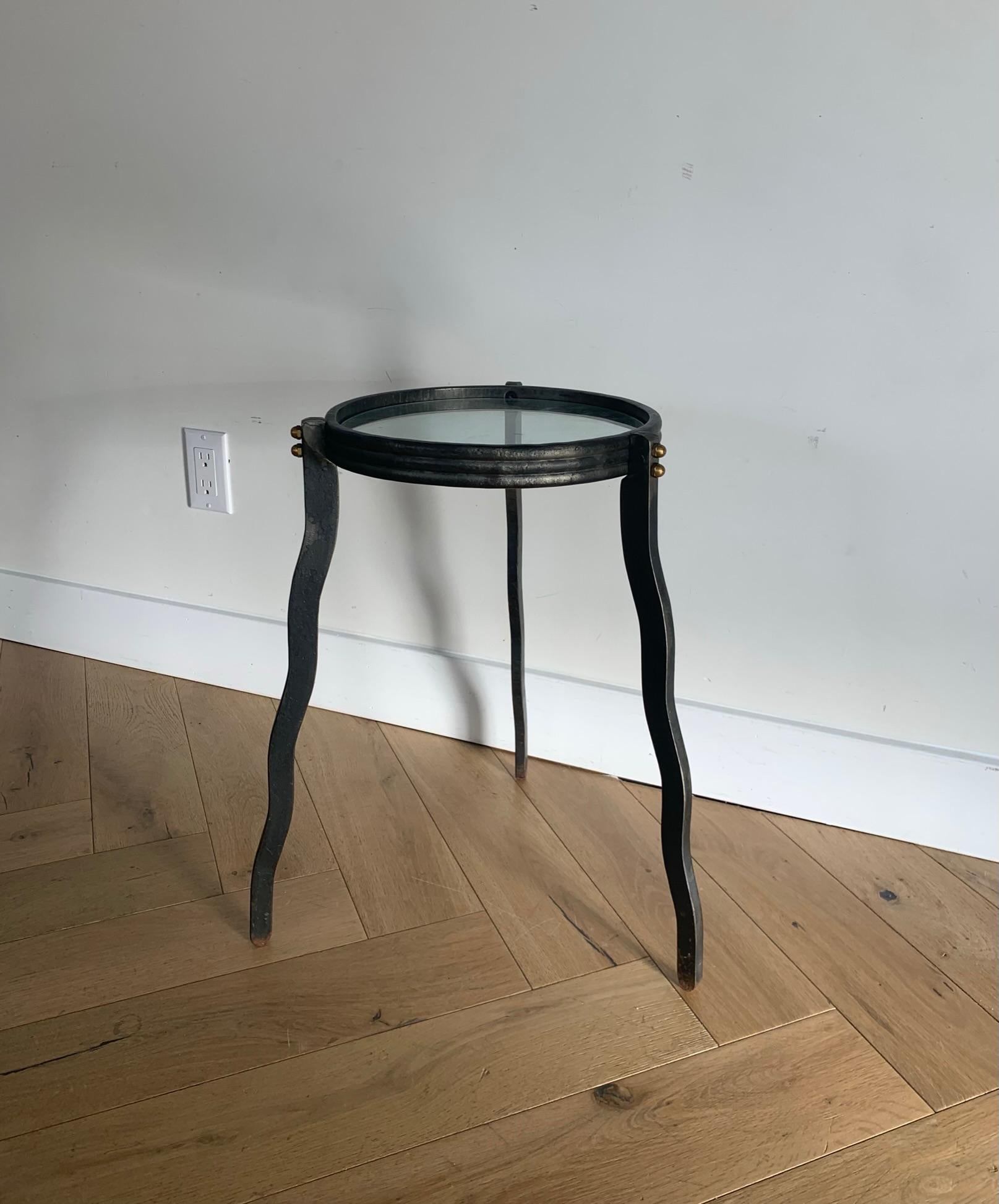 Will Stone Steel and Glass Squiggle Side Table, Signed, circa 1980 7