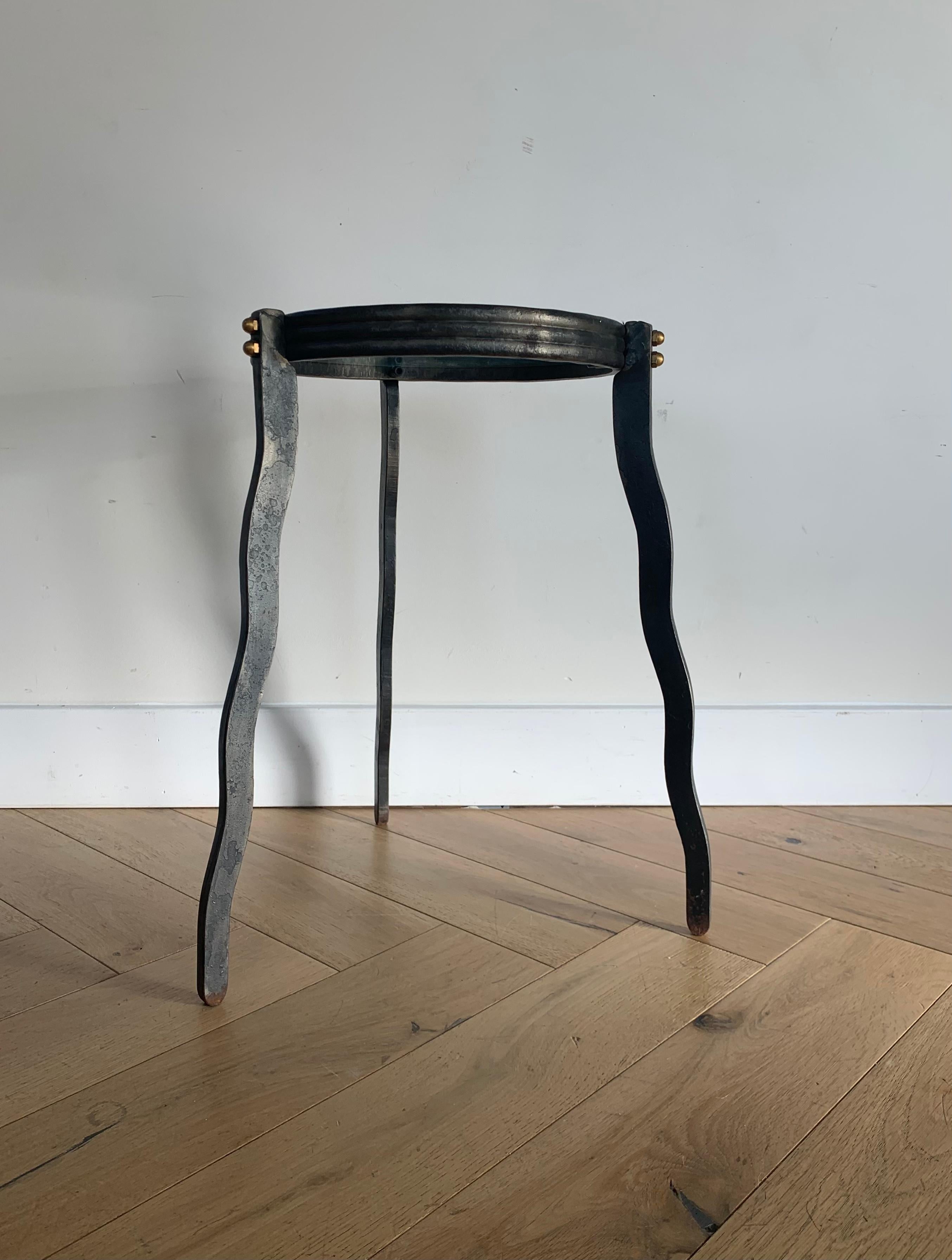 Will Stone Steel and Glass Squiggle Side Table, Signed, circa 1980 8