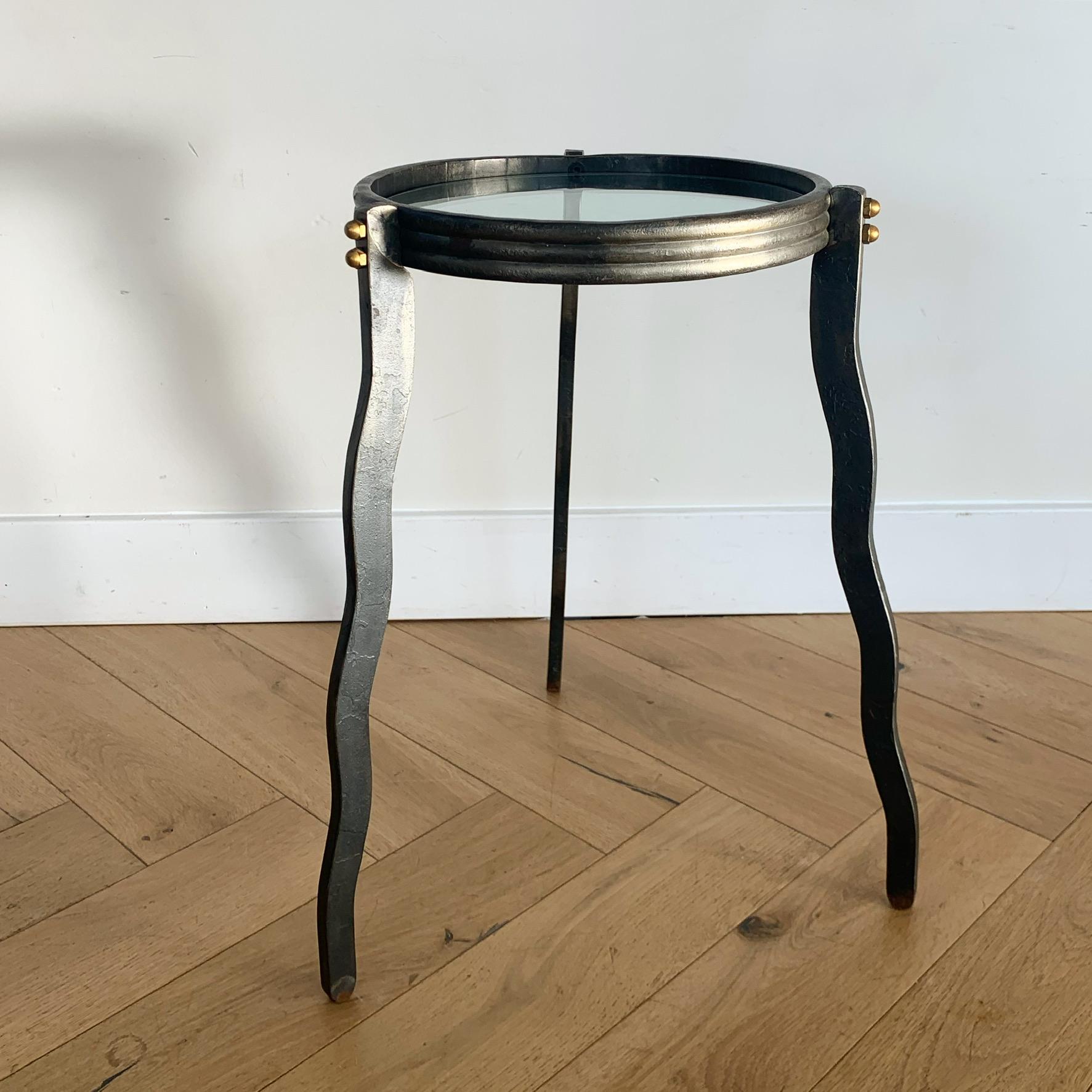 Will Stone Steel and Glass Squiggle Side Table, Signed, circa 1980 9