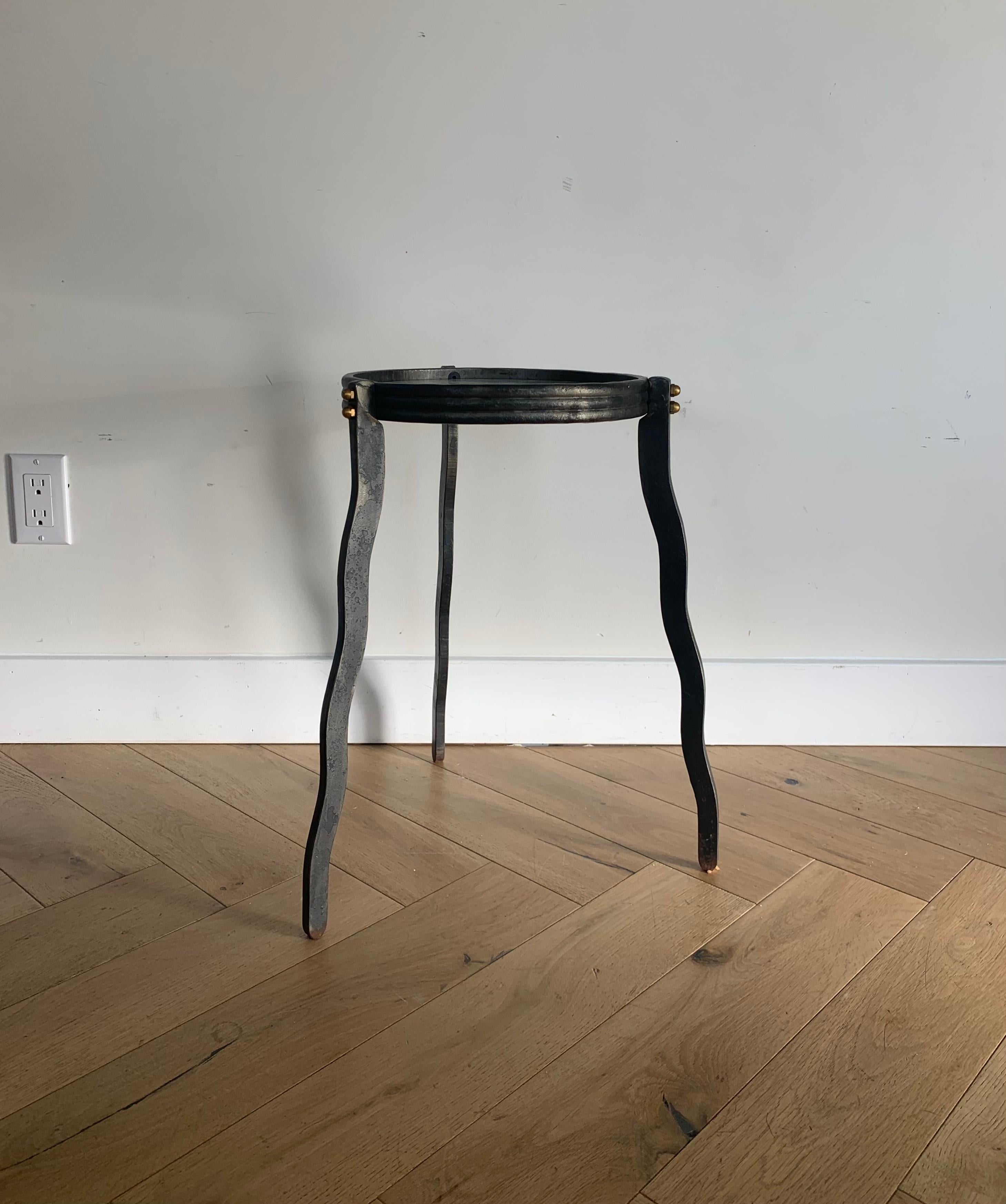Will Stone Steel and Glass Squiggle Side Table, Signed, circa 1980 10