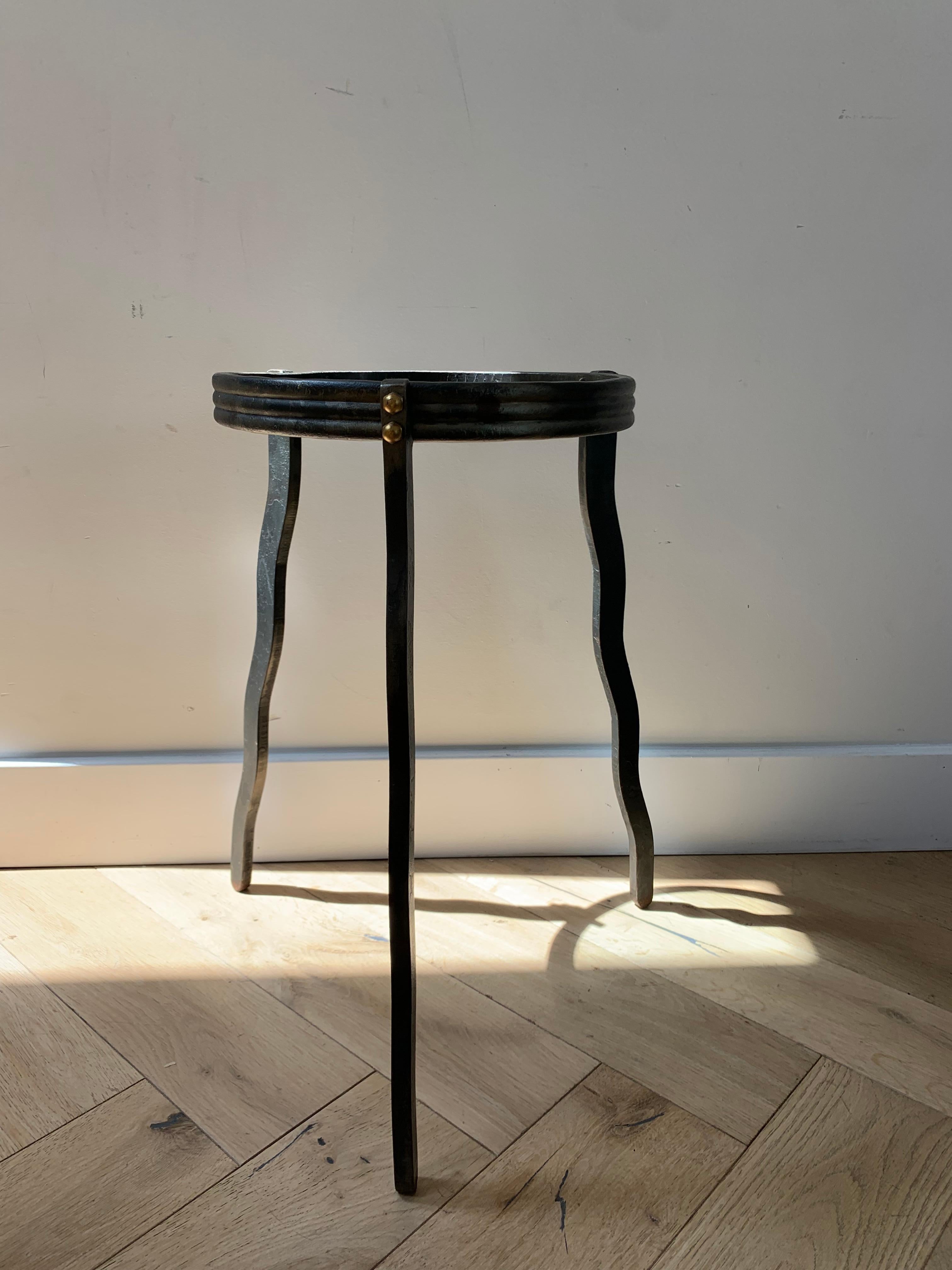 Post-Modern Will Stone Steel and Glass Squiggle Side Table, Signed, circa 1980