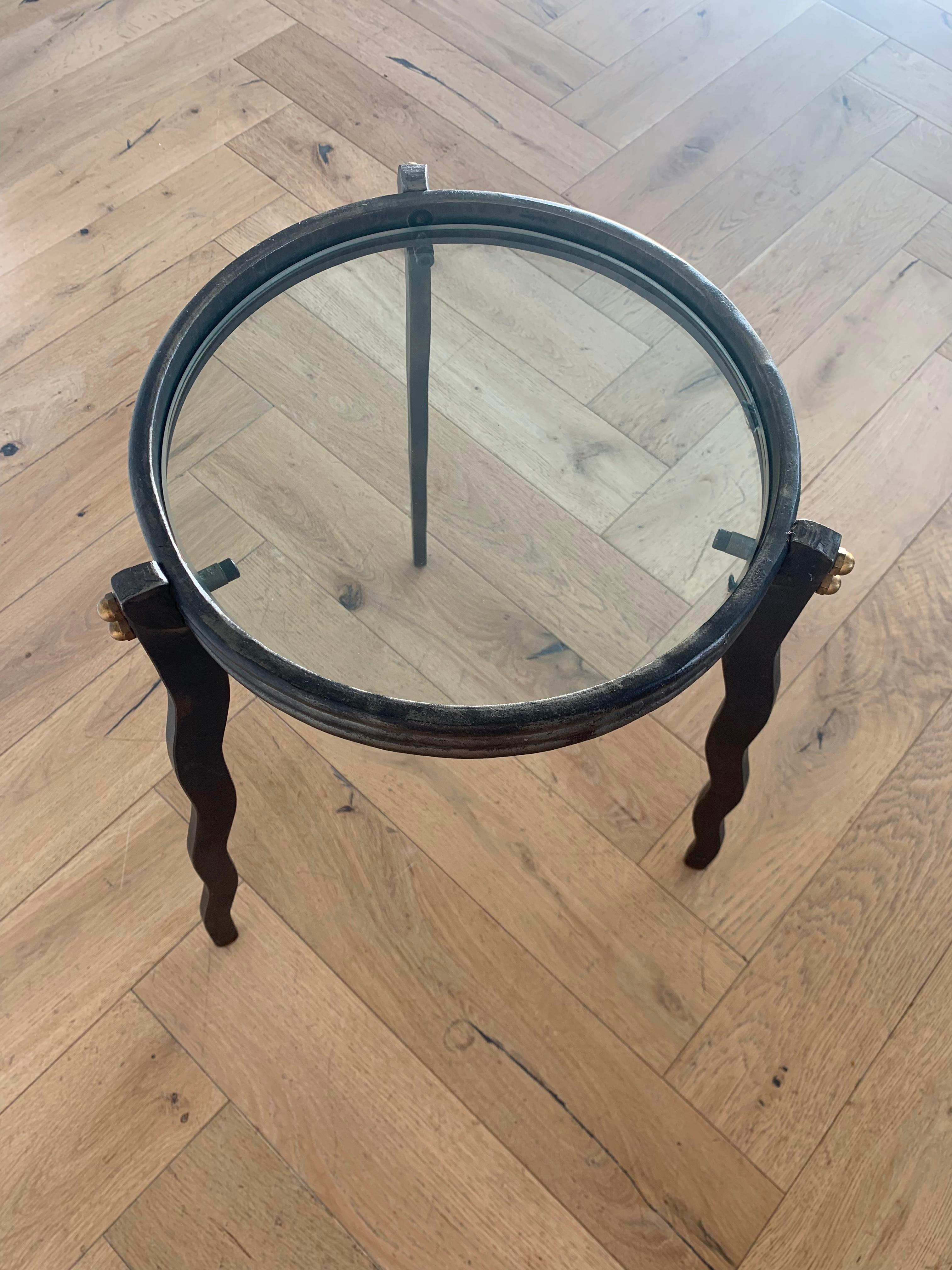 Hand-Crafted Will Stone Steel and Glass Squiggle Side Table, Signed, circa 1980