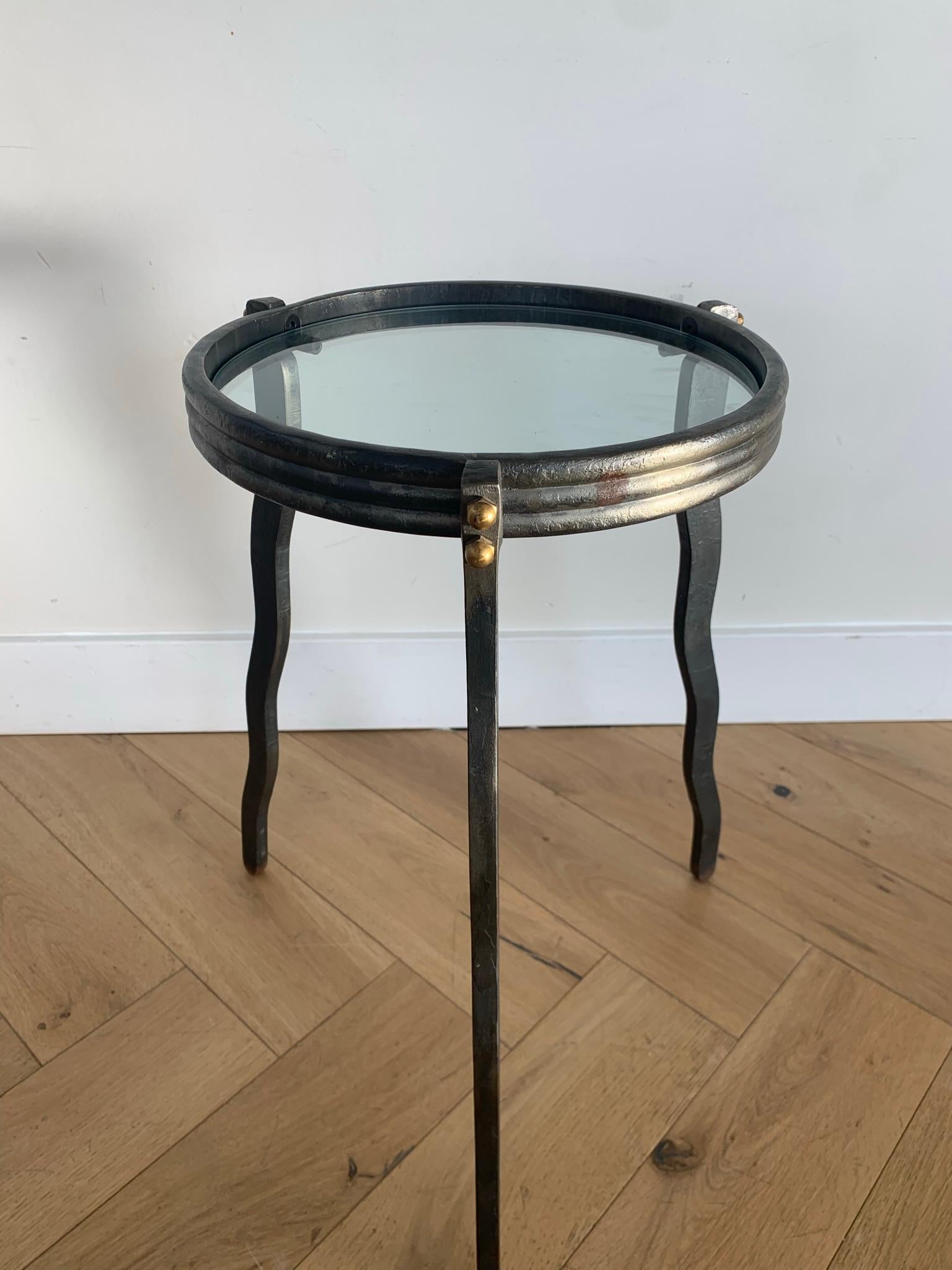 Will Stone Steel and Glass Squiggle Side Table, Signed, circa 1980 In Good Condition In View Park, CA