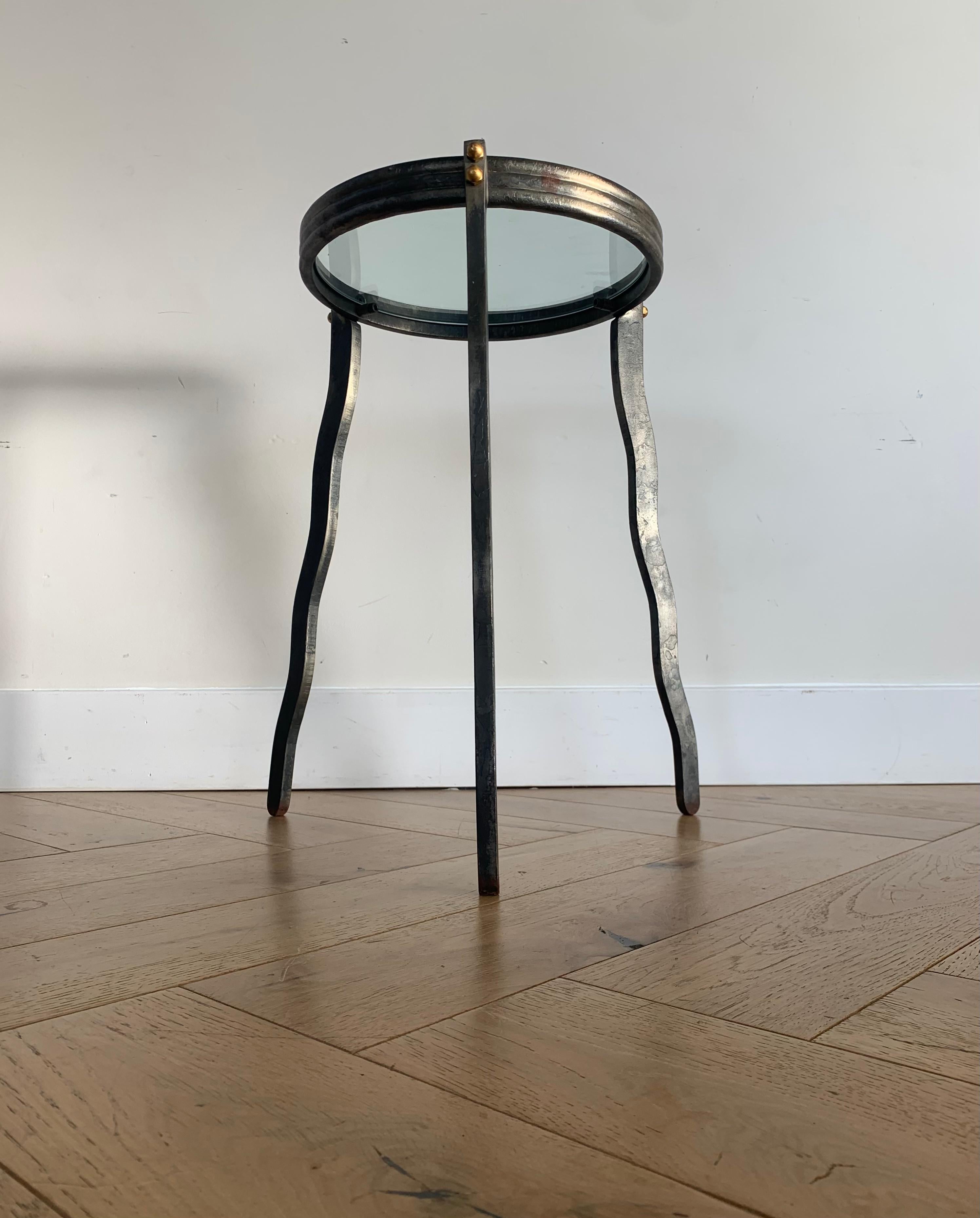 Late 20th Century Will Stone Steel and Glass Squiggle Side Table, Signed, circa 1980