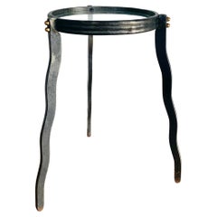 Vintage Will Stone Steel and Glass Squiggle Side Table, Signed, circa 1980